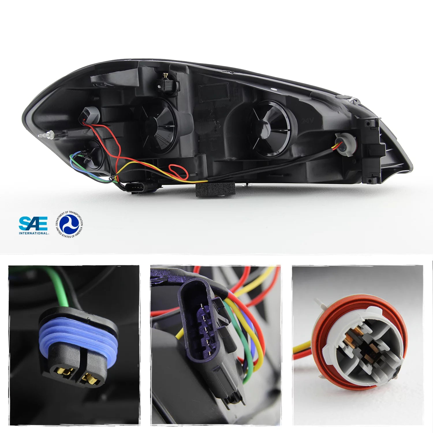 AKKON - Fits 2006-2013 Chevy Impala 2014-2016 Impala Limited Black Headlights + LED [Tube Bar] Black Tail Light Combo Pair