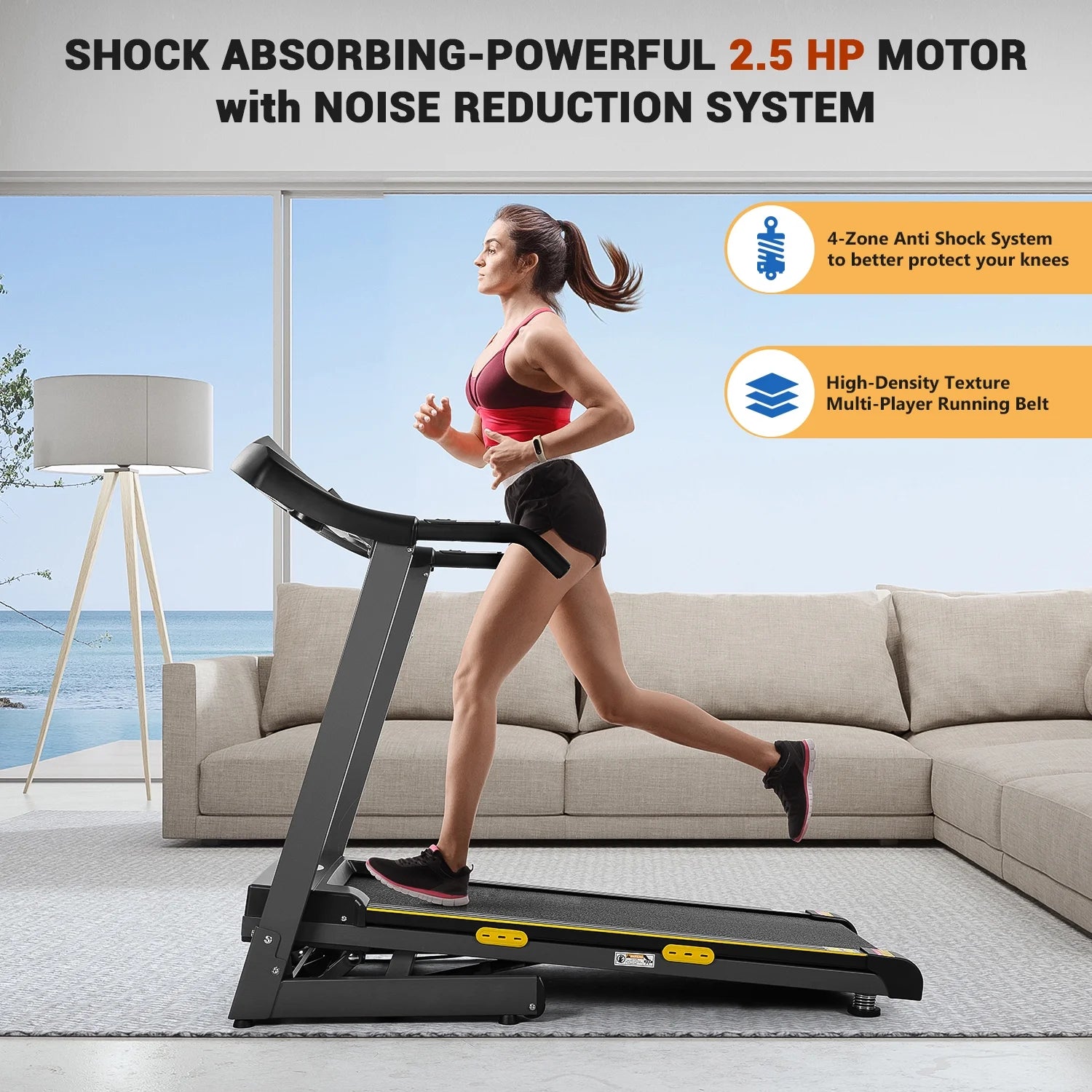 MARNUR 2.5 HP Treadmill with 12% Auto Incline, 220 lb Weight Capacity, 0.5-8.5 mph