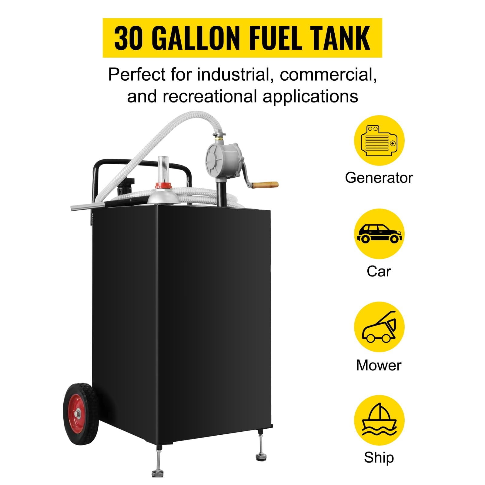 BENTISM Fuel Caddy Fuel Storage Tank 30 Gallon 2 Wheels with Manuel Pump, Black