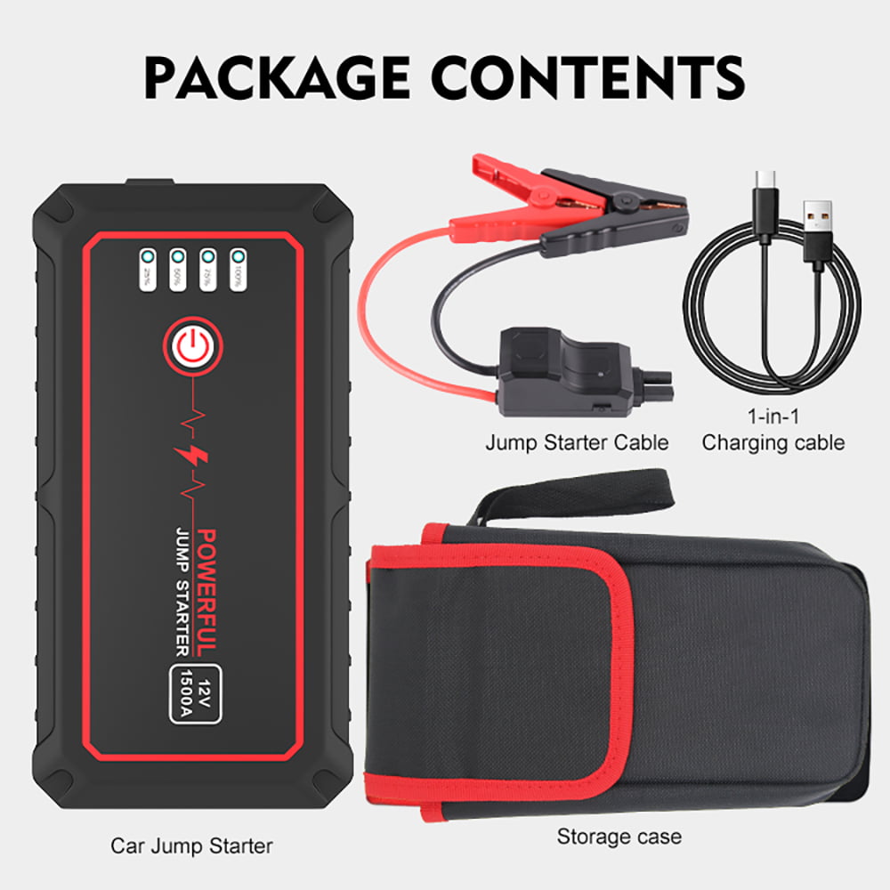 1500A Car Jump Starter 12V 14000mAh(up to 8L Gas,6L Diesel Engines) with USB Quick Charge 3.0 and Smart Clip