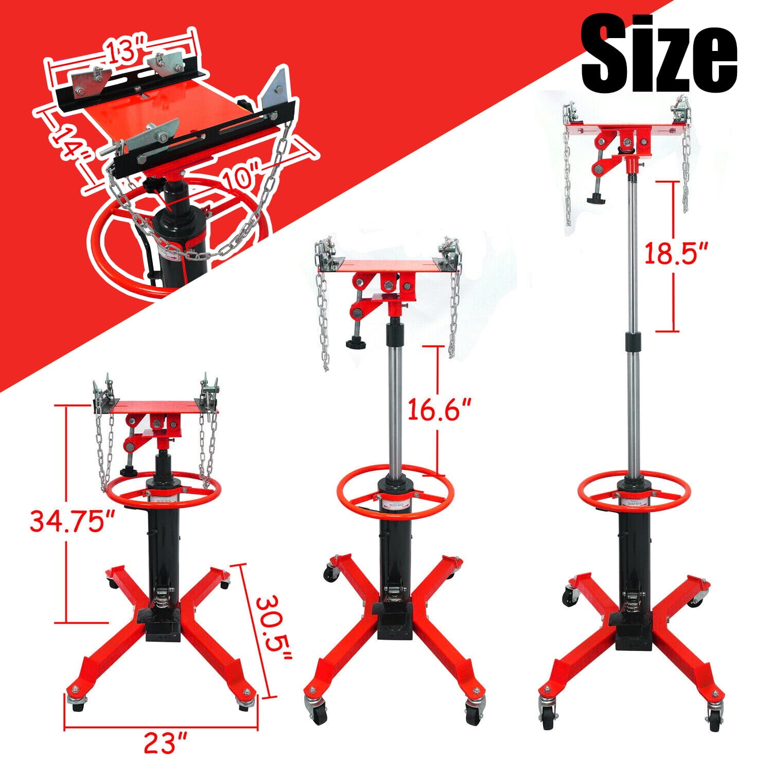 Jacgood Hydraulic Transmission Jack with 360°Swivel Wheels Lift Hoist,1660 LBS 2 Stage,Red