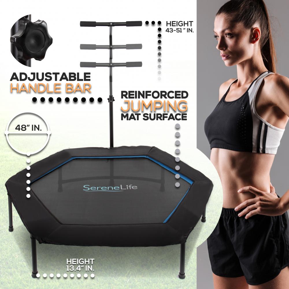 SereneLife SLELT518 Pro Aerobics Fitness Trampoline Portable Gym Sports Trampoline with Adjustable Handrail