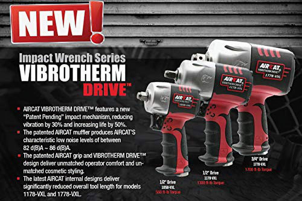 AIRCAT Pneumatic Tools 1178-VXL: 1/2-Inch Vibrotherm Drive Impact Wrench 1,300 ft-lbs - Standard Anvil
