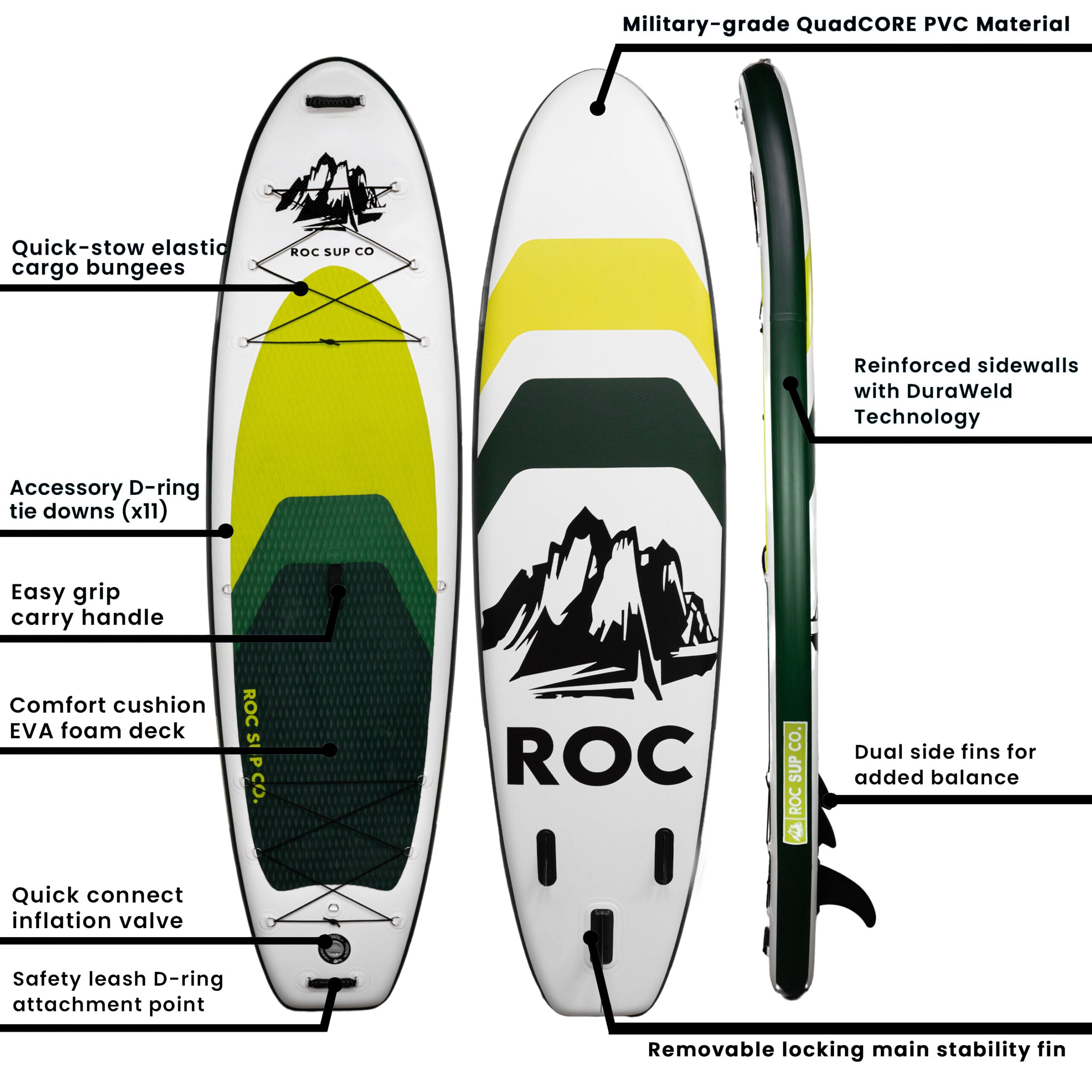 Roc Inflatable Stand Up Paddle Board with Premium sup Accessories and Backpack�� Non-Slip Deck�� Waterproof Bag�� Leash�� Paddle and Hand Pump