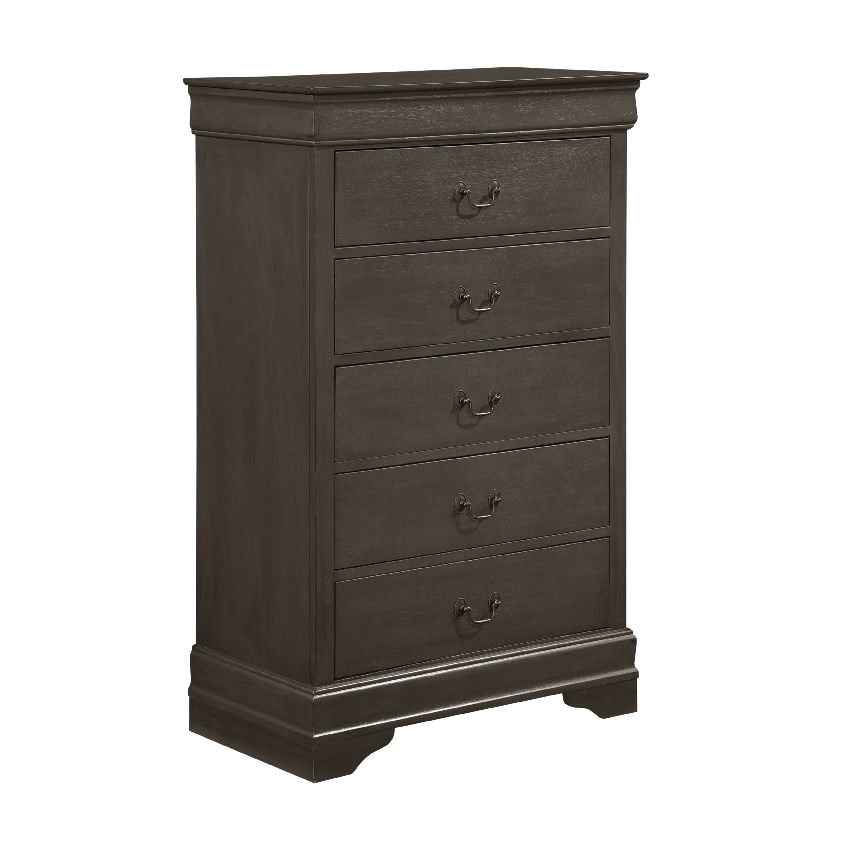 DeeHome Classic Louis Philippe Style Stained Gray Finish 1pc Chest of 5x Drawers Traditional Design Bedroom Furniture