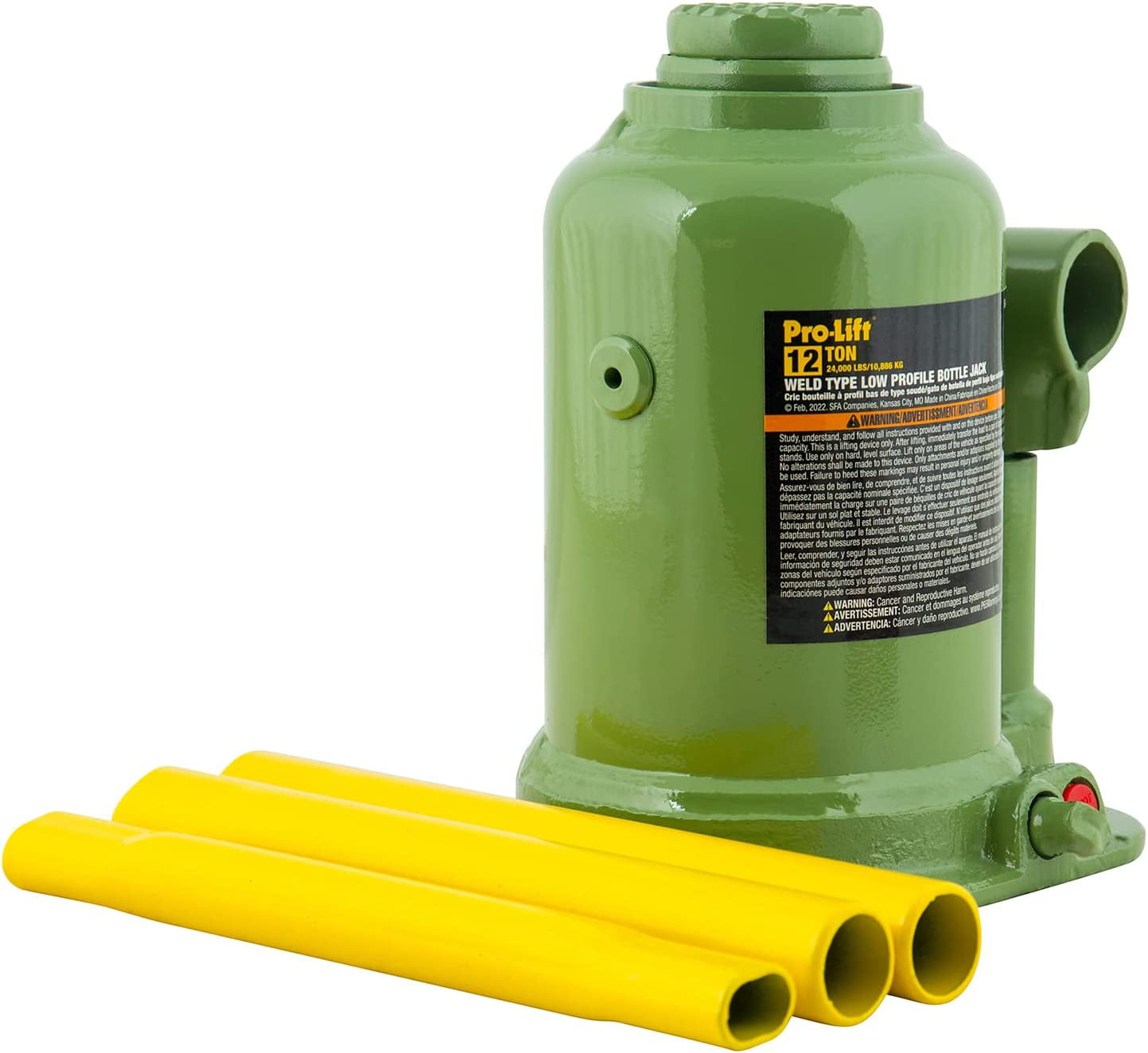 Pro-Lift B-S12W Welded Bottle Jack 12 Ton - Low Profile (24,000 Lbs) Capacity Hydraulic Lifting with Side Pump Two-Piece Handle