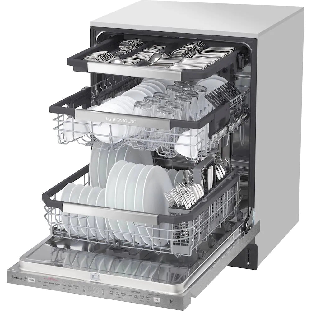 LG - SIGNATURE Top Control Built-In Dishwasher with Stainless Steel Tub, TrueSteam, 3rd Rack, 38dBA - Textured steel