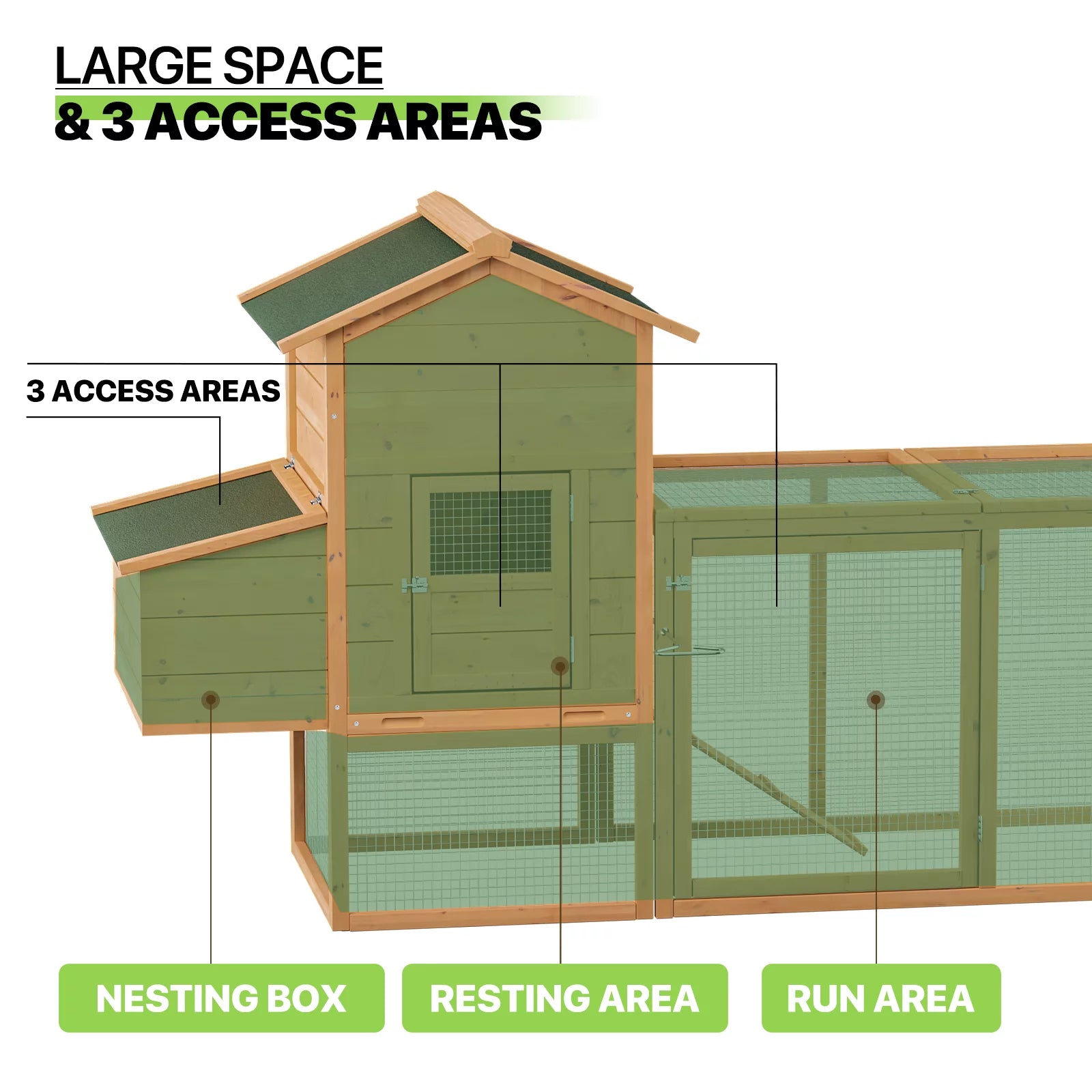 Magshion Outdoor Chicken Coop with Nesting Box, 80 inch Wooden Rabbit Hutch Poultry House with Run Cage, Slide-Out Tray and Waterproof Roof for Garden Backyard, Natural