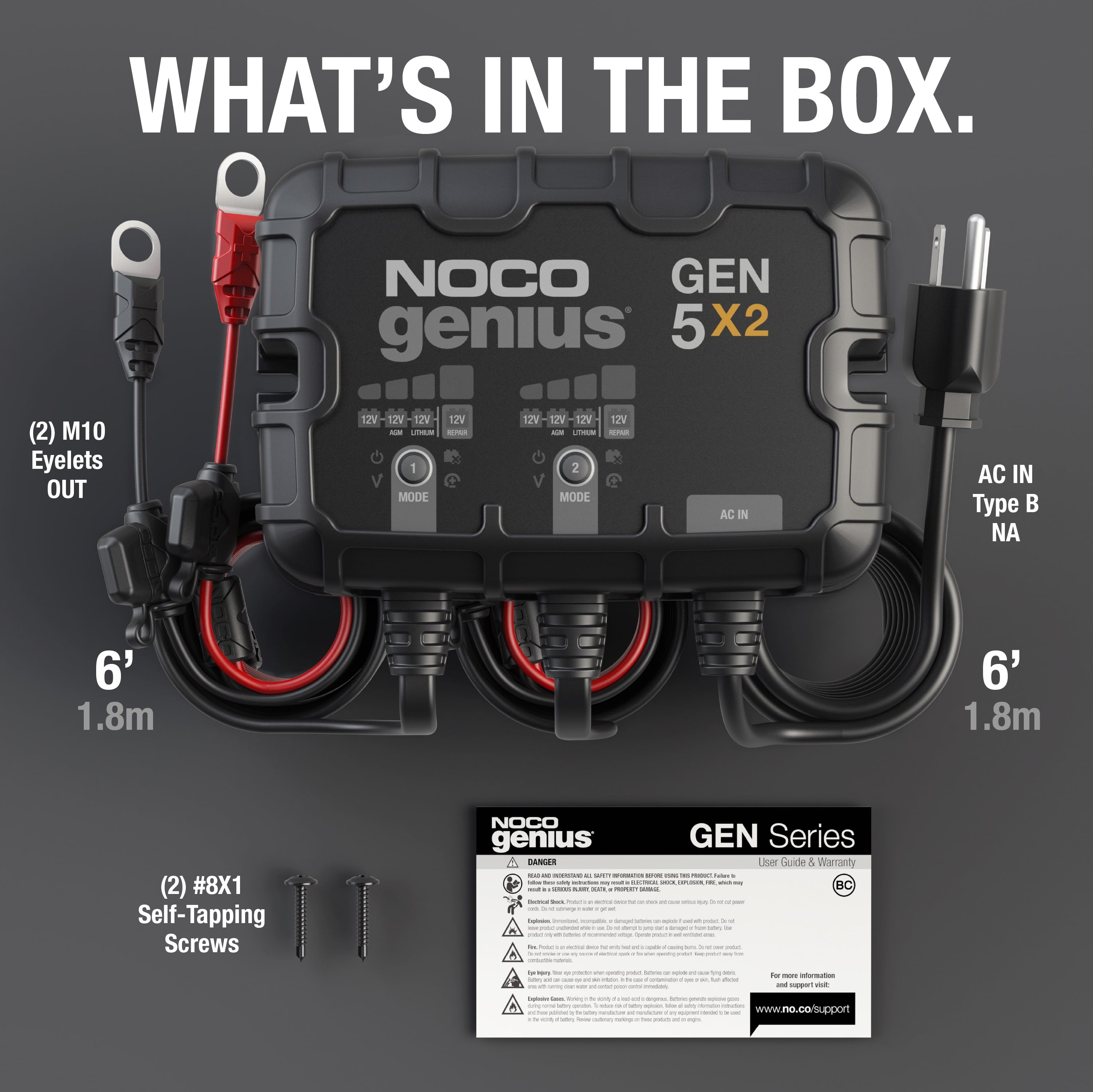 NOCO Genius GEN5X2 2-Bank 10A (5A/Bank) 12V Onboard Battery Charger
