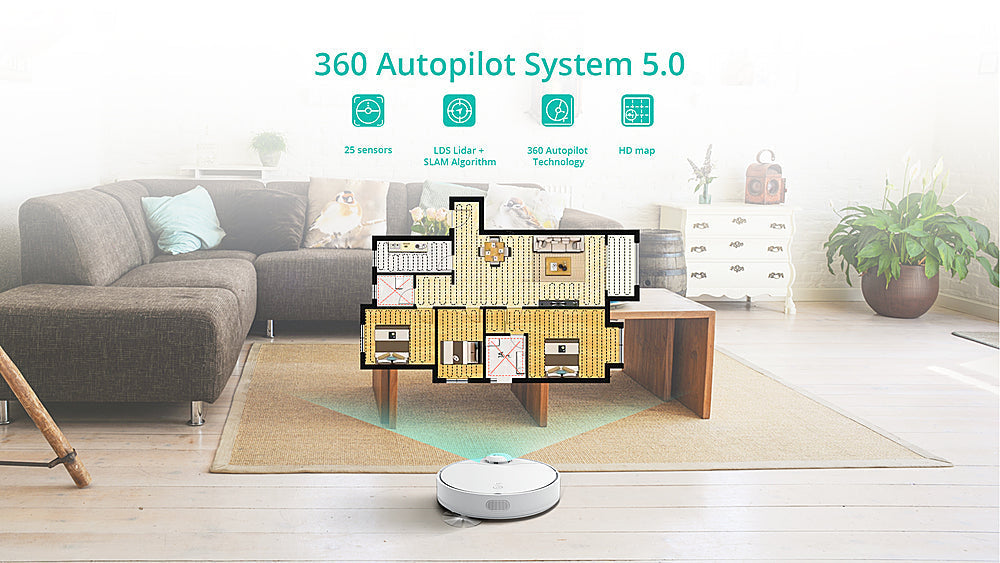 360 - S9 LiDAR Dual-Eye Vacuum+Mop Combo Robot Cleaner - White