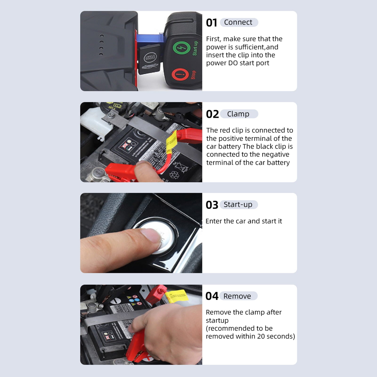 20000mAh Portable Car Jump Starter - 12V Battery Starter for up to 5.0L Gas and 3.5L Diesel Engines - USB Quick Charge, Fast Wireless Charging, and Built-in Flashlight