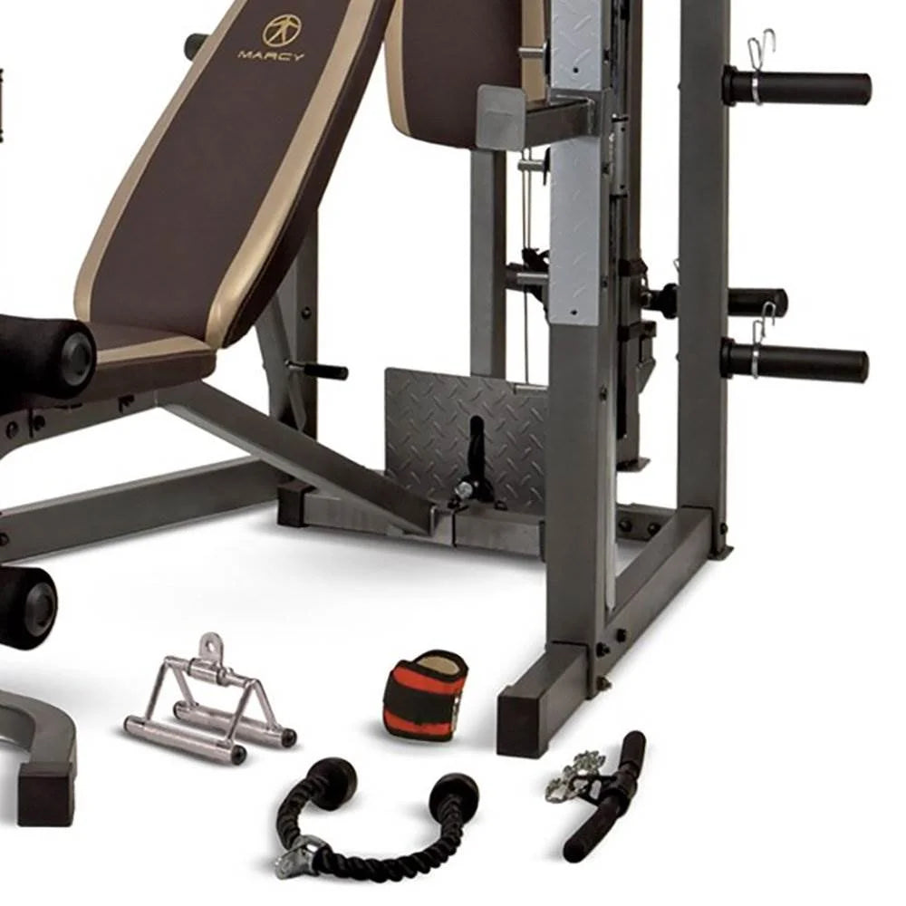 Marcy Combo Heavy Duty Full Body Home Exercise Gym Equipment, Gray/Brown