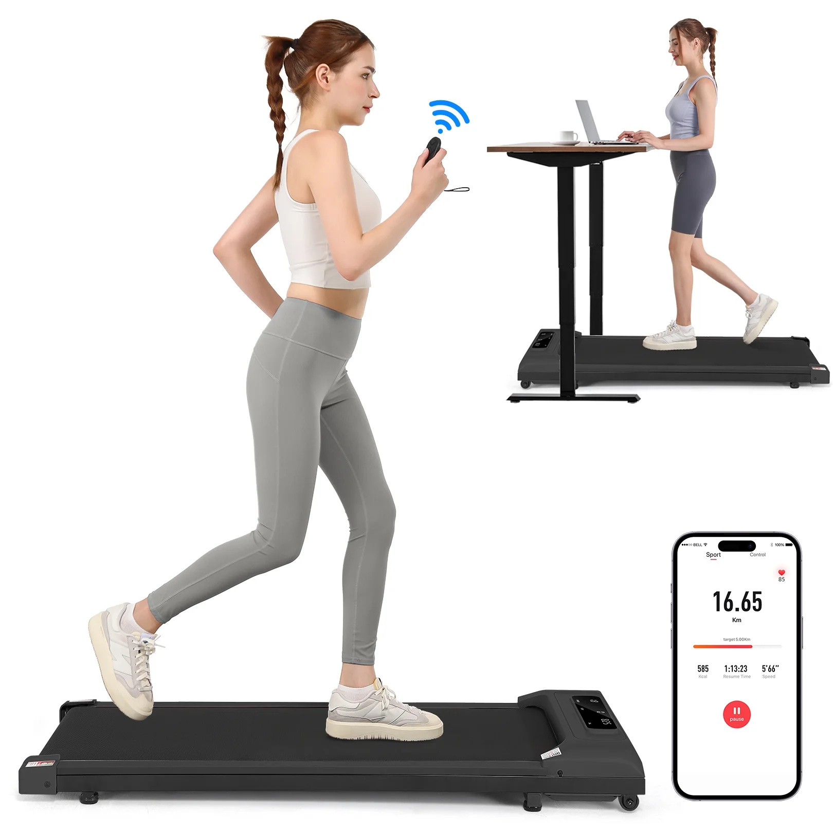 Walking Pad Treadmill&Under Desk Treadmill for Home&Office, Speed Range 0.5~3.8mph, 300 lbs Weight Capacity