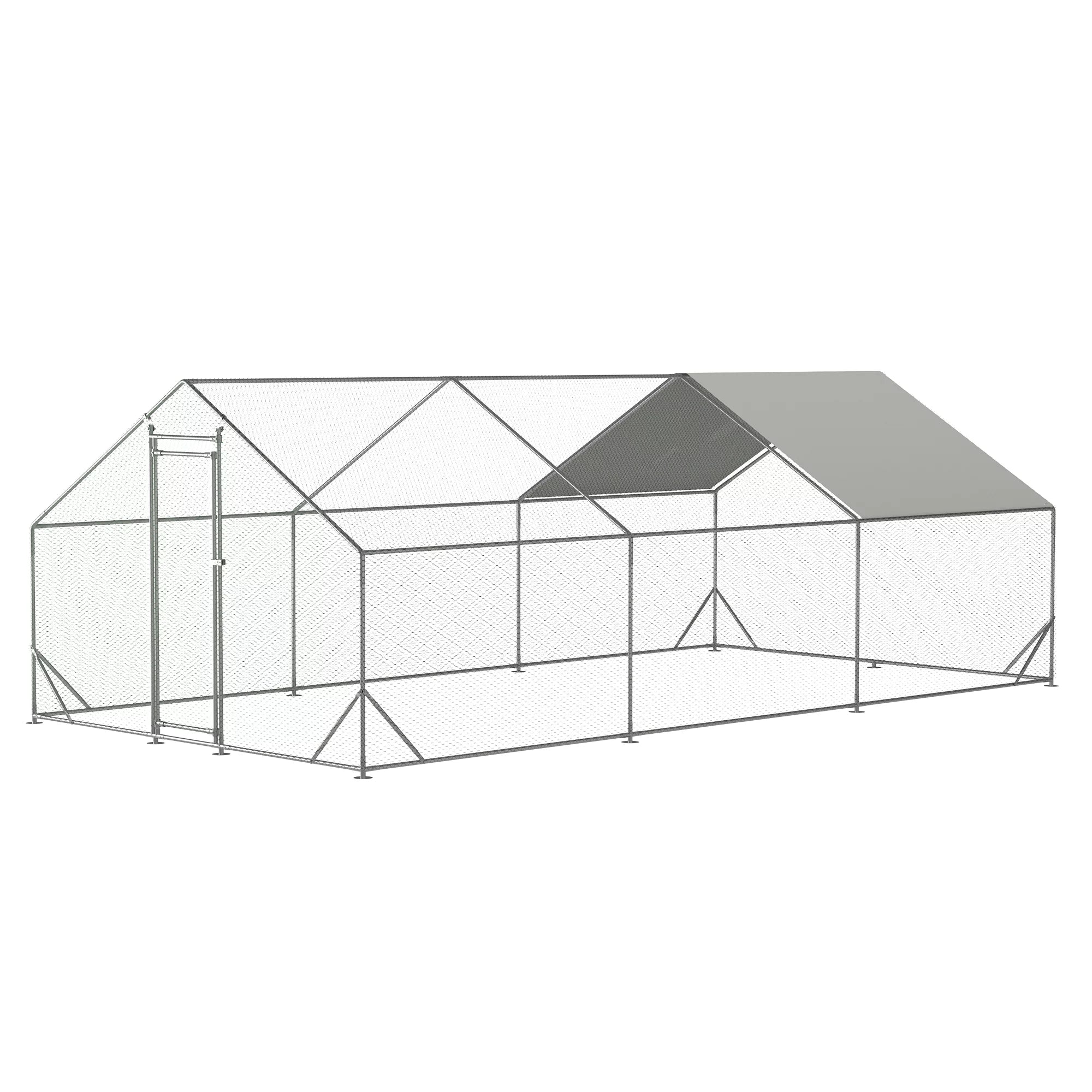 Large Metal Chicken Coop, Walk-in Chicken Run,Galvanized Wire Poultry Chicken Hen Pen Cage, Rabbits Duck Cages with Waterproof and Anti-Ultraviolet Cover for Outside(10' L x 6.6' W x 6.56' H)