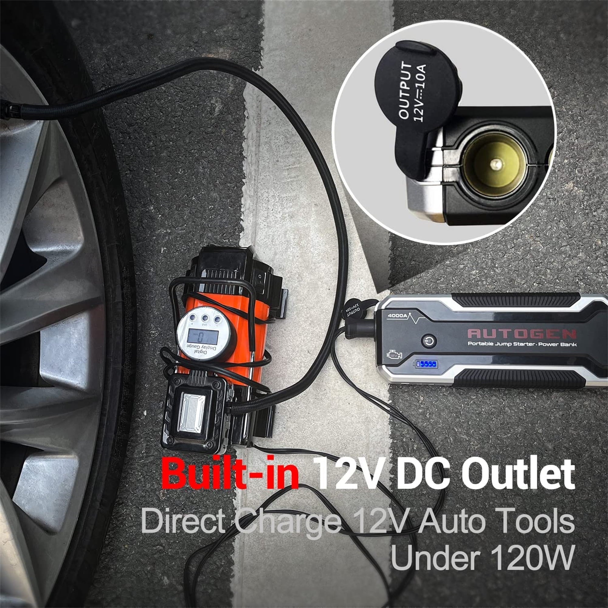 AUTOGEN 4500A 32000mAh Black Battery Jump Starter, 12V Lithium Jump Box