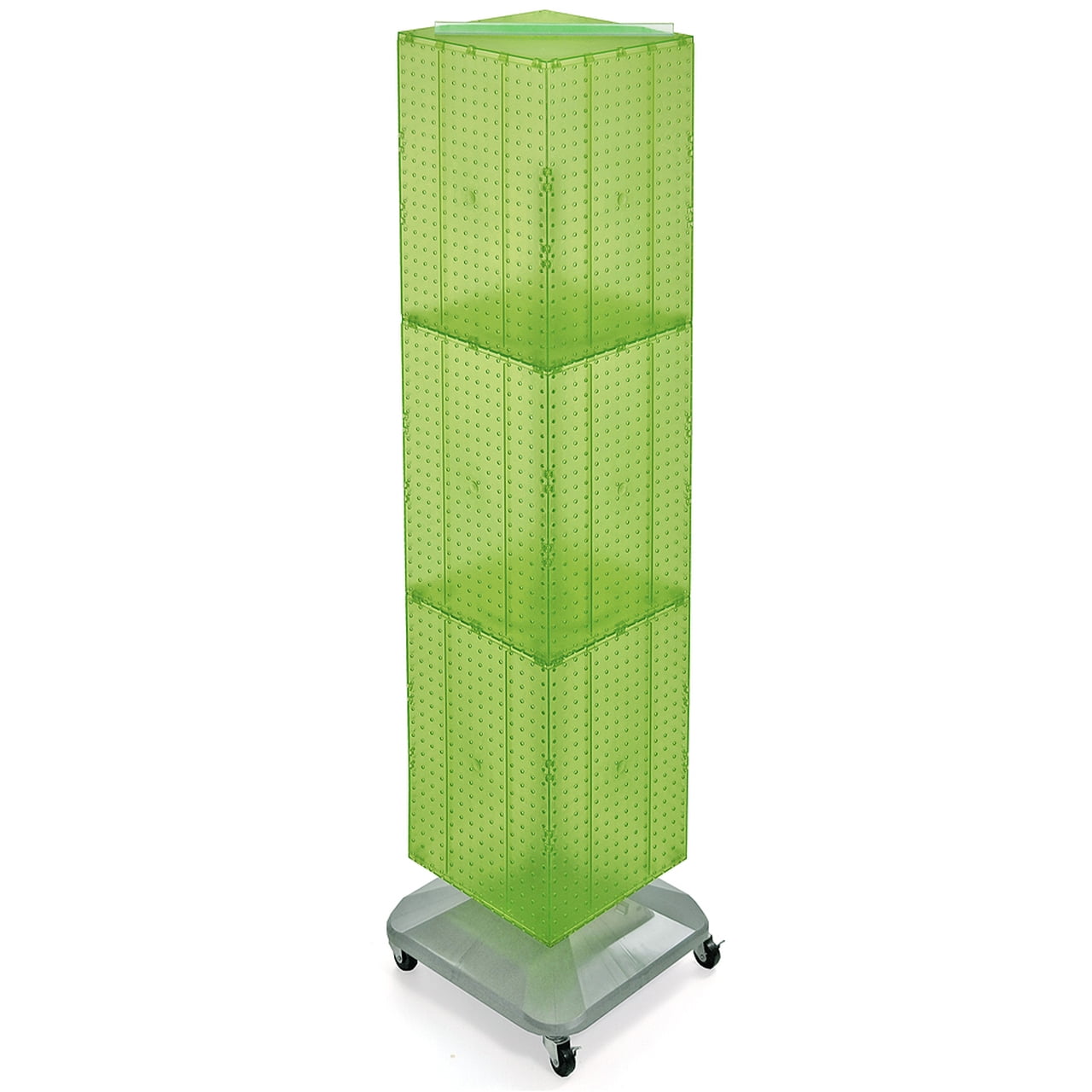 Azar Displays 701465-GRE Green Four-Sided Pegboard Tower Floor Display on Revolving Wheeled Base. Spinner Rack Stand. Panel Size: 14