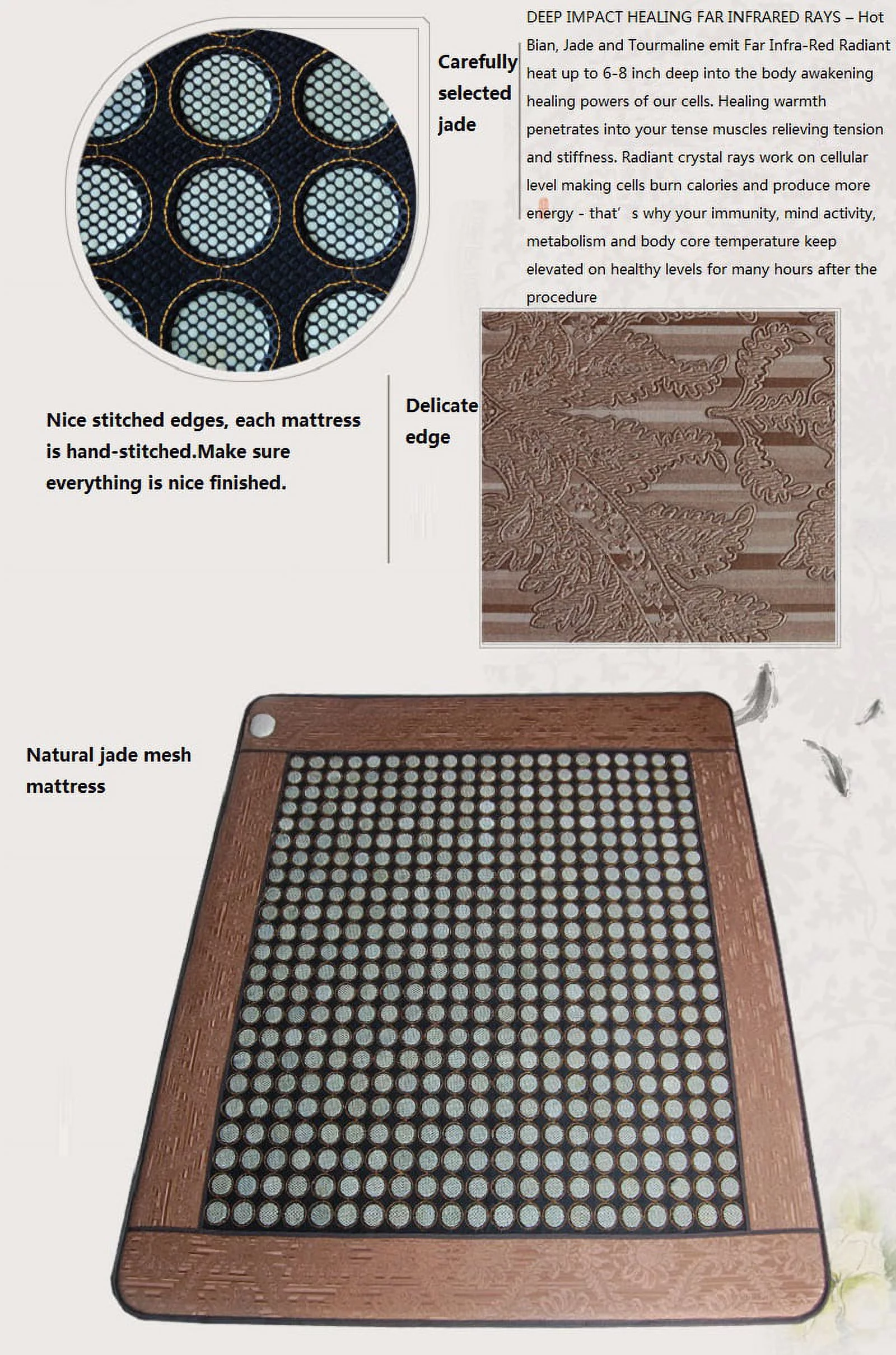 Jade Germanium Tourmaline Electric Infrared Heating Mattress Therapy Massage Pad Relaxation Pain Relief Treatment - Body Health