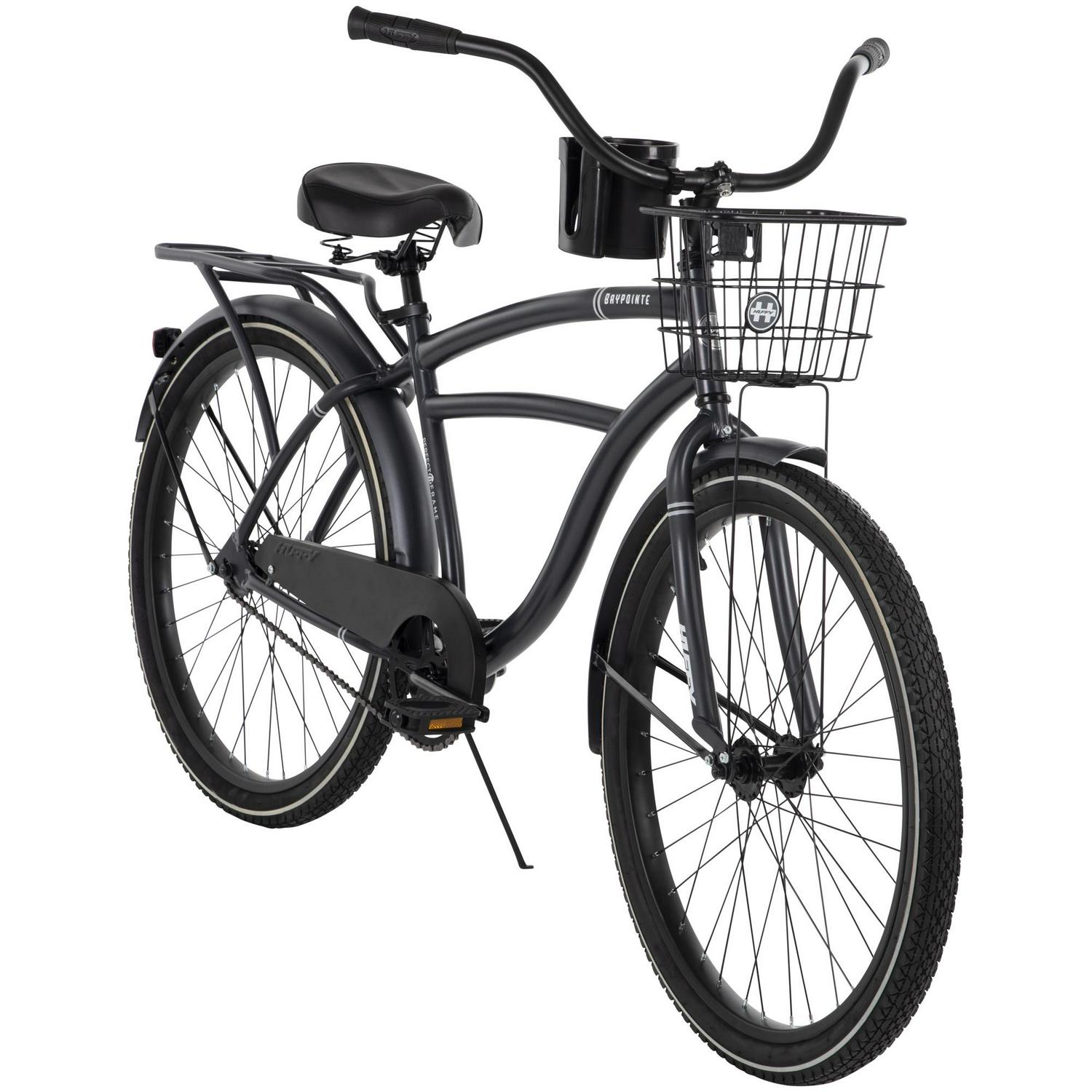 Huffy 26 Baypointe Mens Cruiser Bike with Basket， Gray