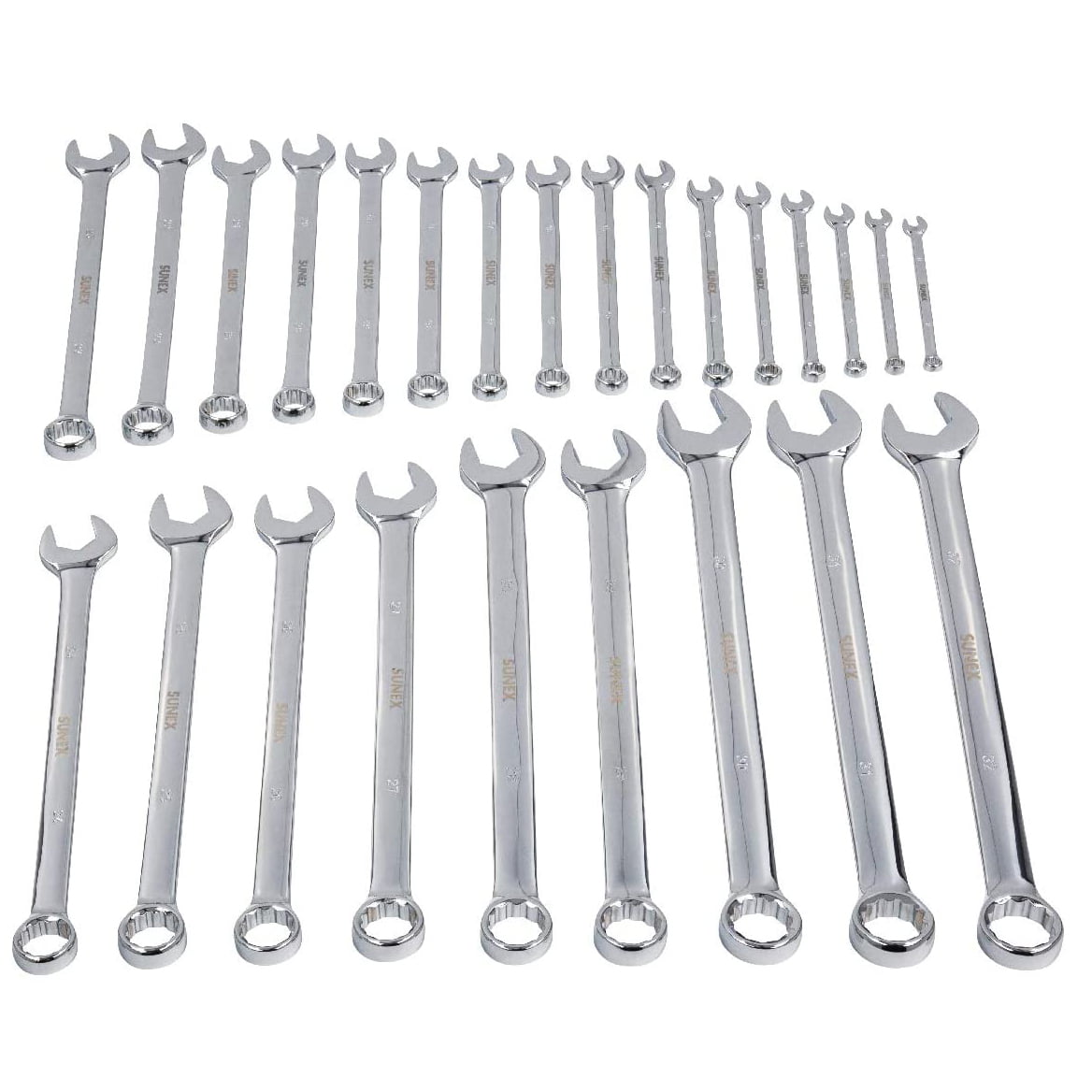Sunex 9917MPR Fully Polished V-Groove Combination Metric Wrench Set, 25 Piece
