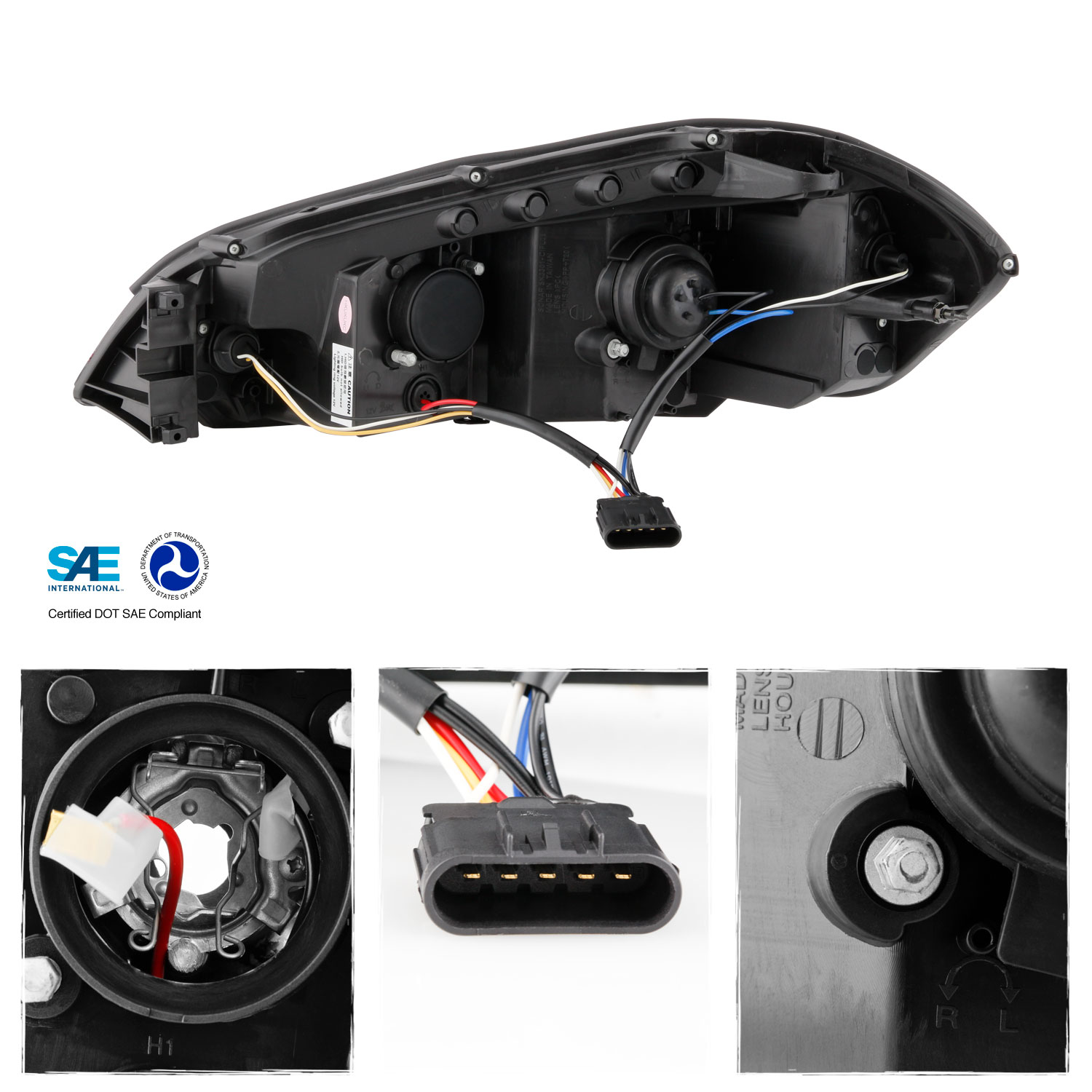 AKKON - Fits 06-13 Chevy Impala 14-16 Impala Limited 06-07 Monte Carlo LED [C-Tube] Projector Black Headlights Pair Left+Right