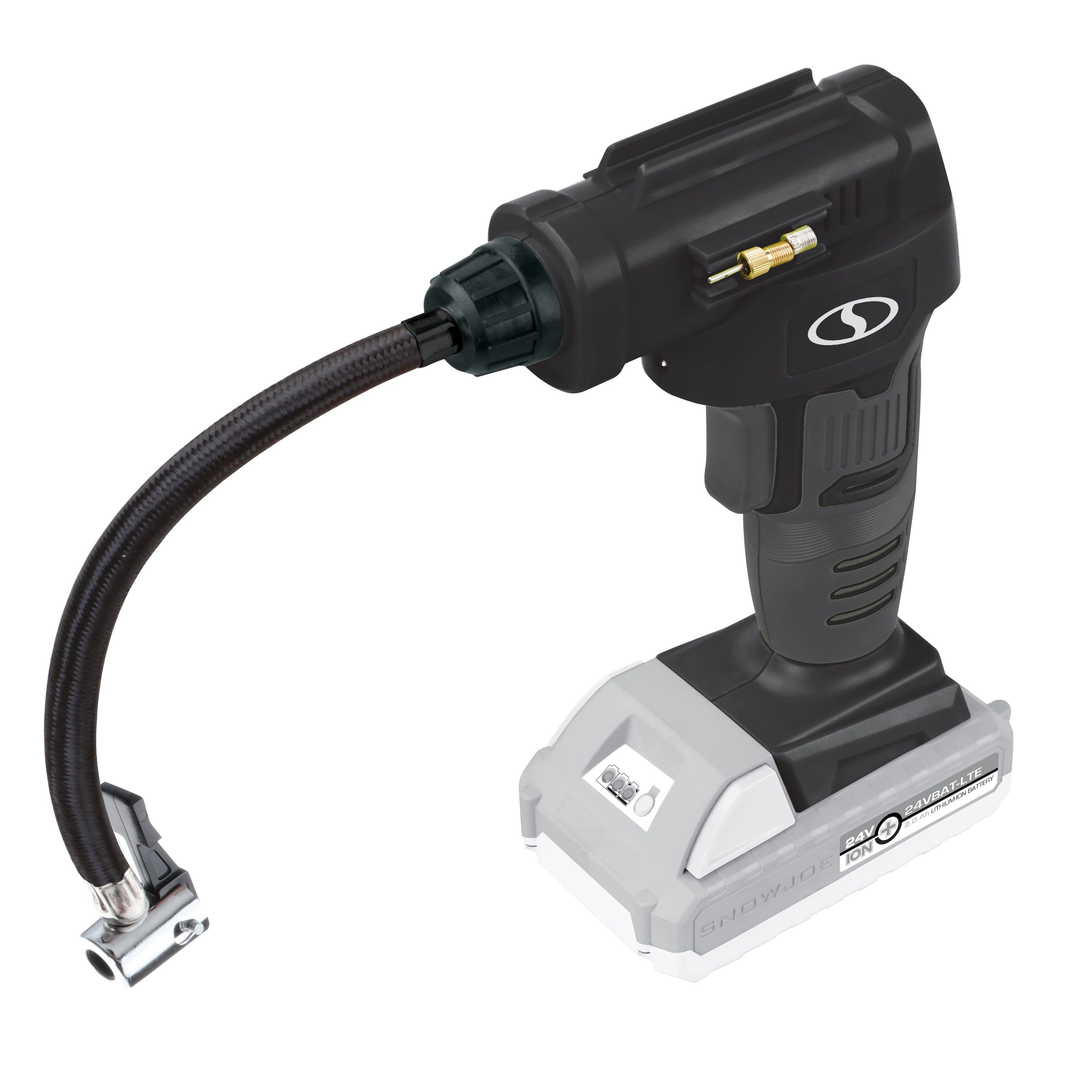 Sun Joe 24V-AJC-LTE-BLK Cordless Portable Air Compressor with Nozzle Adapters, Automatic Digital Pressure Gauge, Built-in LED Light & Case | 24-Volt | 2.0-Amp (Black)