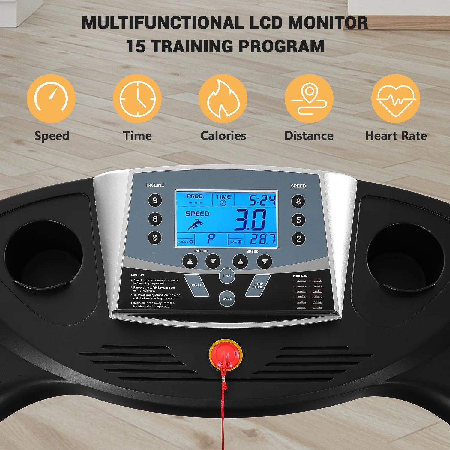 MARNUR 2.5 HP Treadmill with 12% Auto Incline, 220 lb Weight Capacity, 0.5-8.5 mph