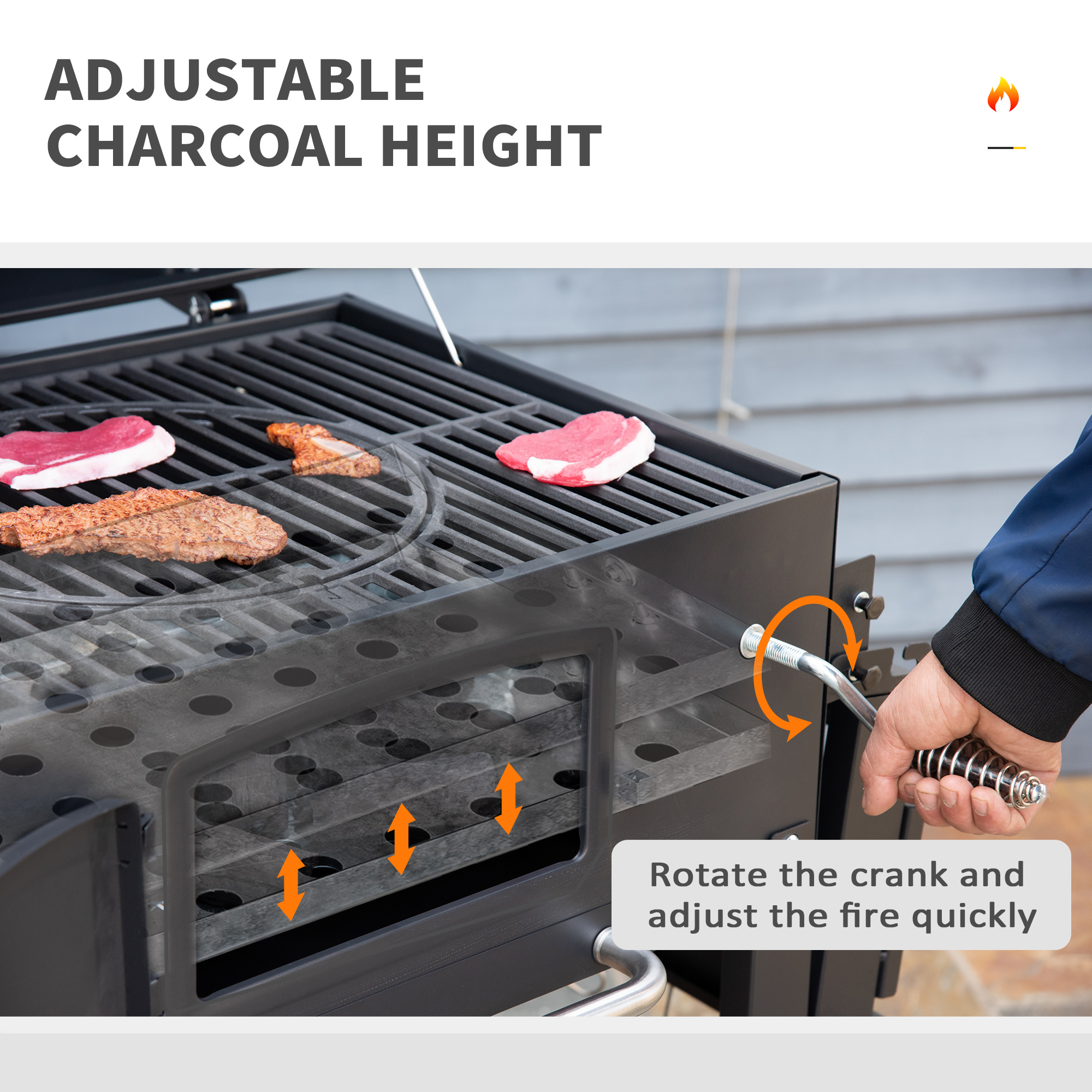 Outsunny Charcoal Grill, BBQ with Adjustable Charcoal Height, Black