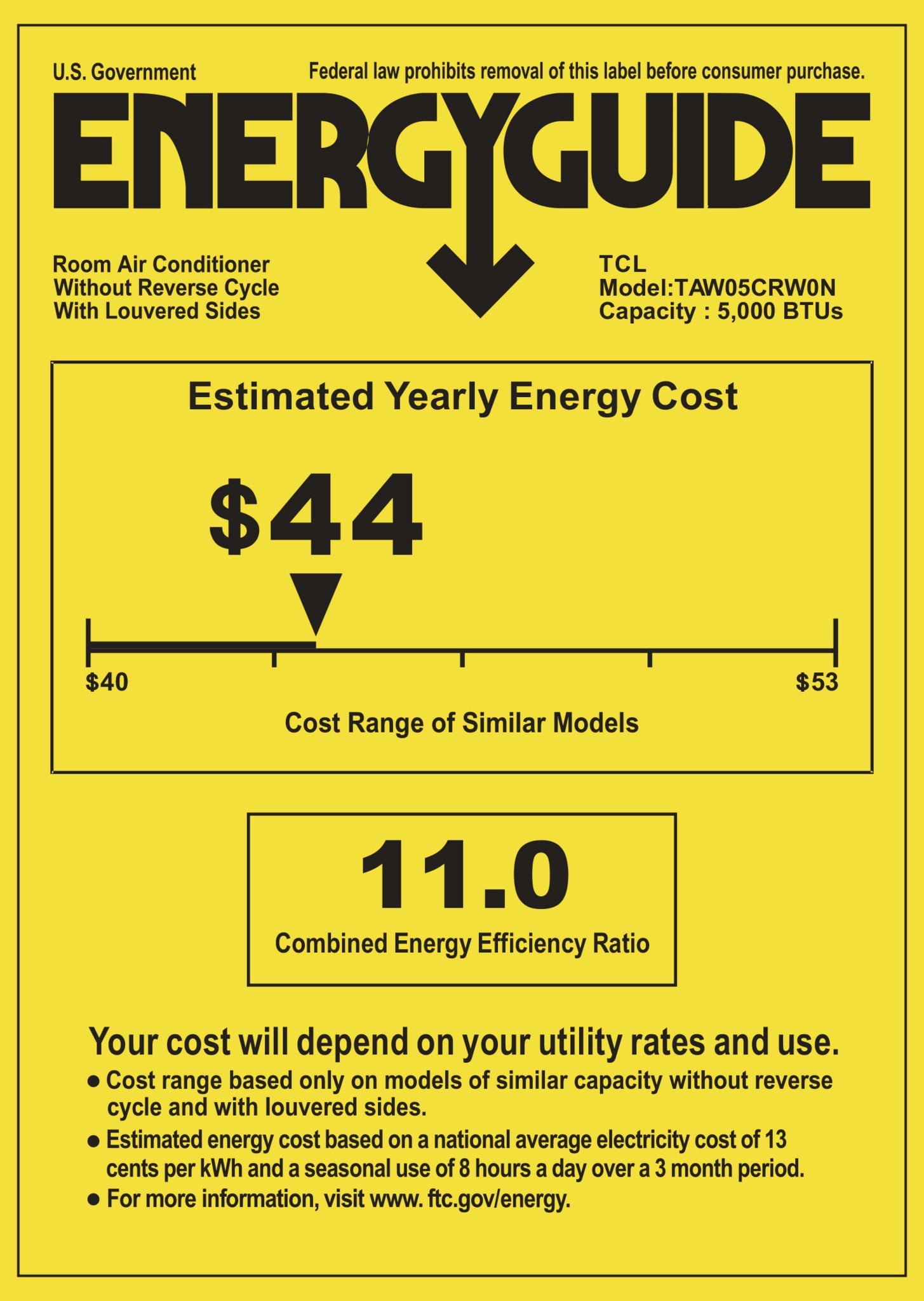 TCL 5，000 BTU White Window Air Conditioner with Remote