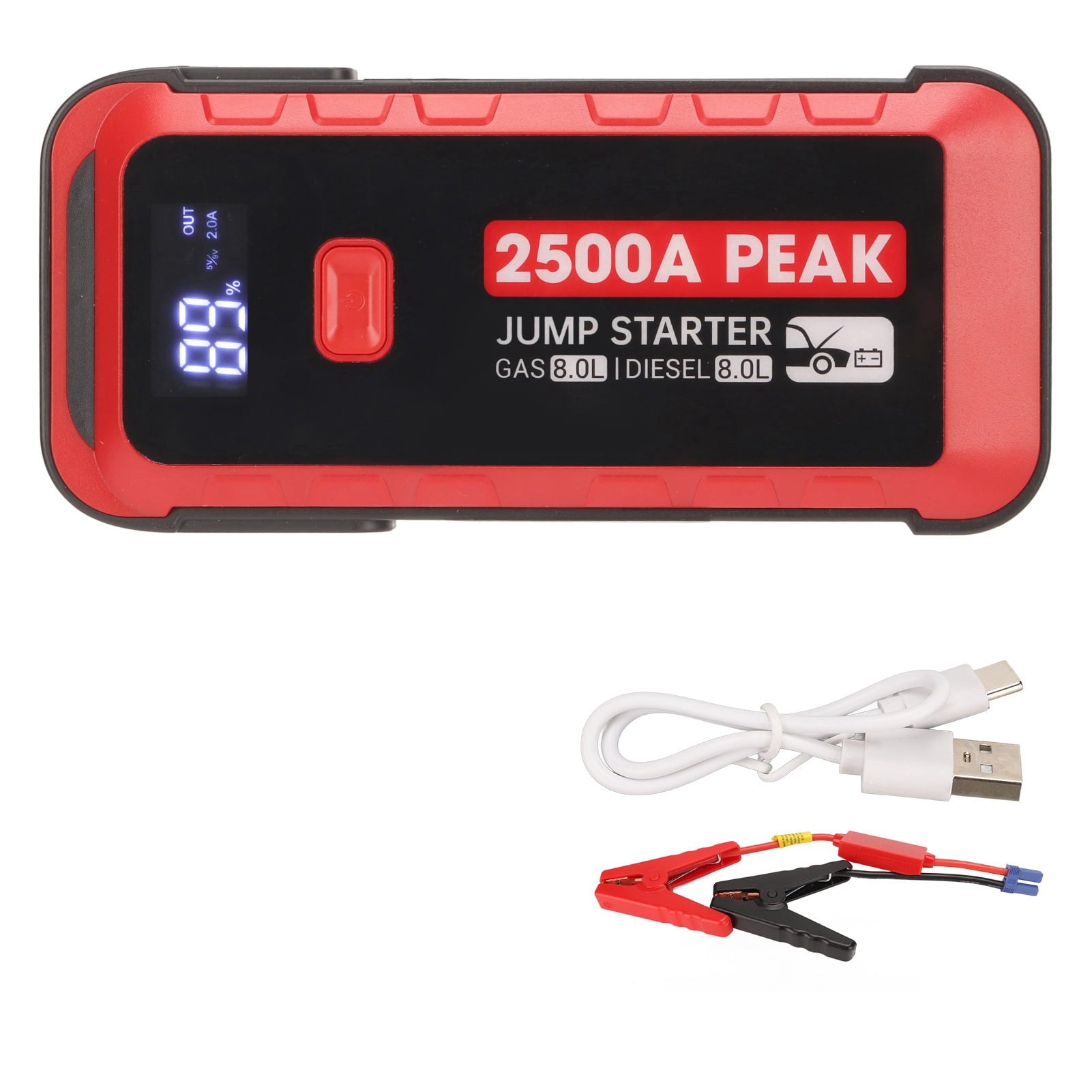Car Battery Jump Starter 2500A 25800mAh USB Fast Charge LCD Display Portable Jump Starter for 12V Vehicle Camping