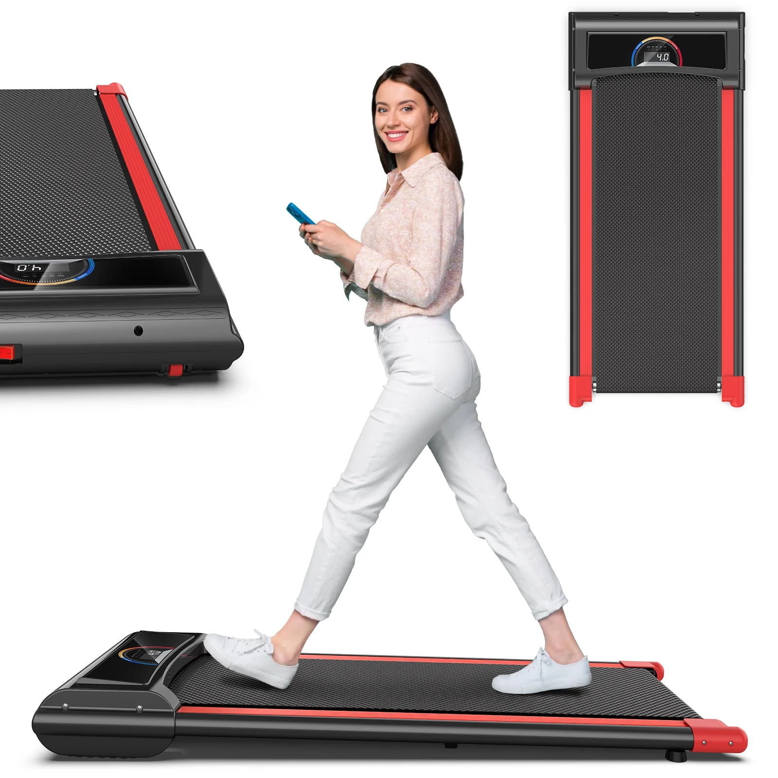 FLIMDER Walking Pad,Max 2.5 HP Portable Under Desk Treadmill,265LBS Capacity Installation-Free Treadmills for Home & Office Small,Remote Control LED Display