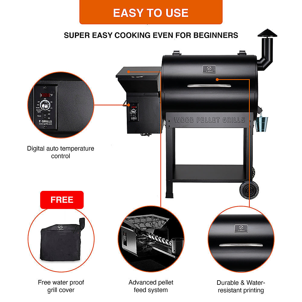 Z Grills - Wood Pellet Grill and Smoker 694 sq. in. ZPG-7002B - Black