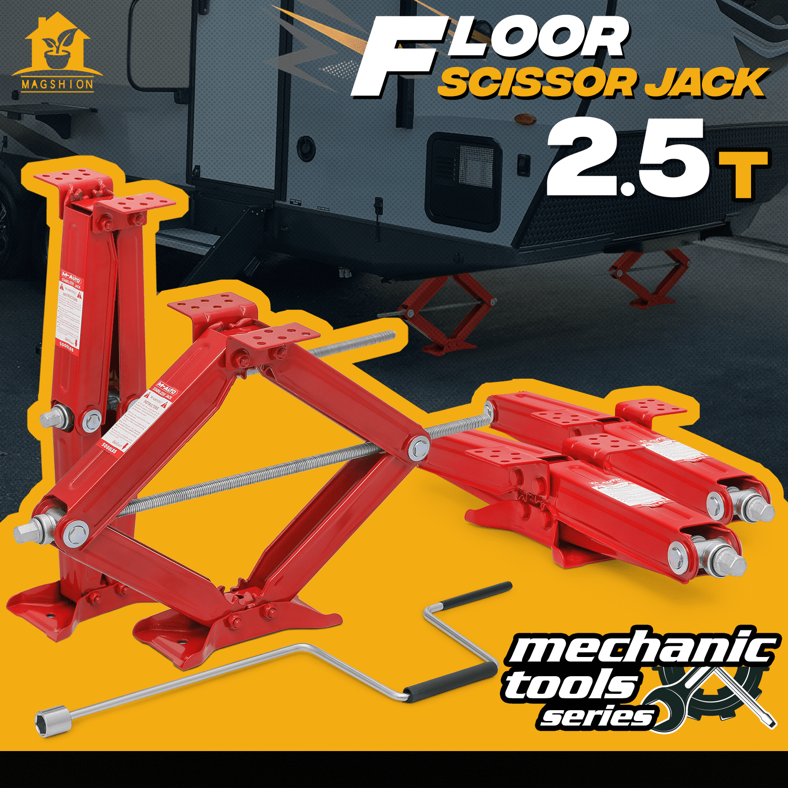 Magshion Set of 4 Heavy Duty Scissor Jack, 2.5 Ton 5000lbs Car Jack Tire Repair Tools Kit, RV Trailer Stabilizer Leveling Scissor Jacks with Handle, Red