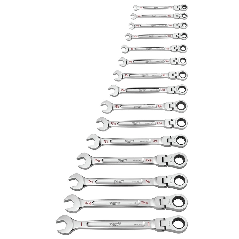 Milwaukee 48-22-9413 15-Piece SAE Flex Head Ratcheting Combination Wrench Set