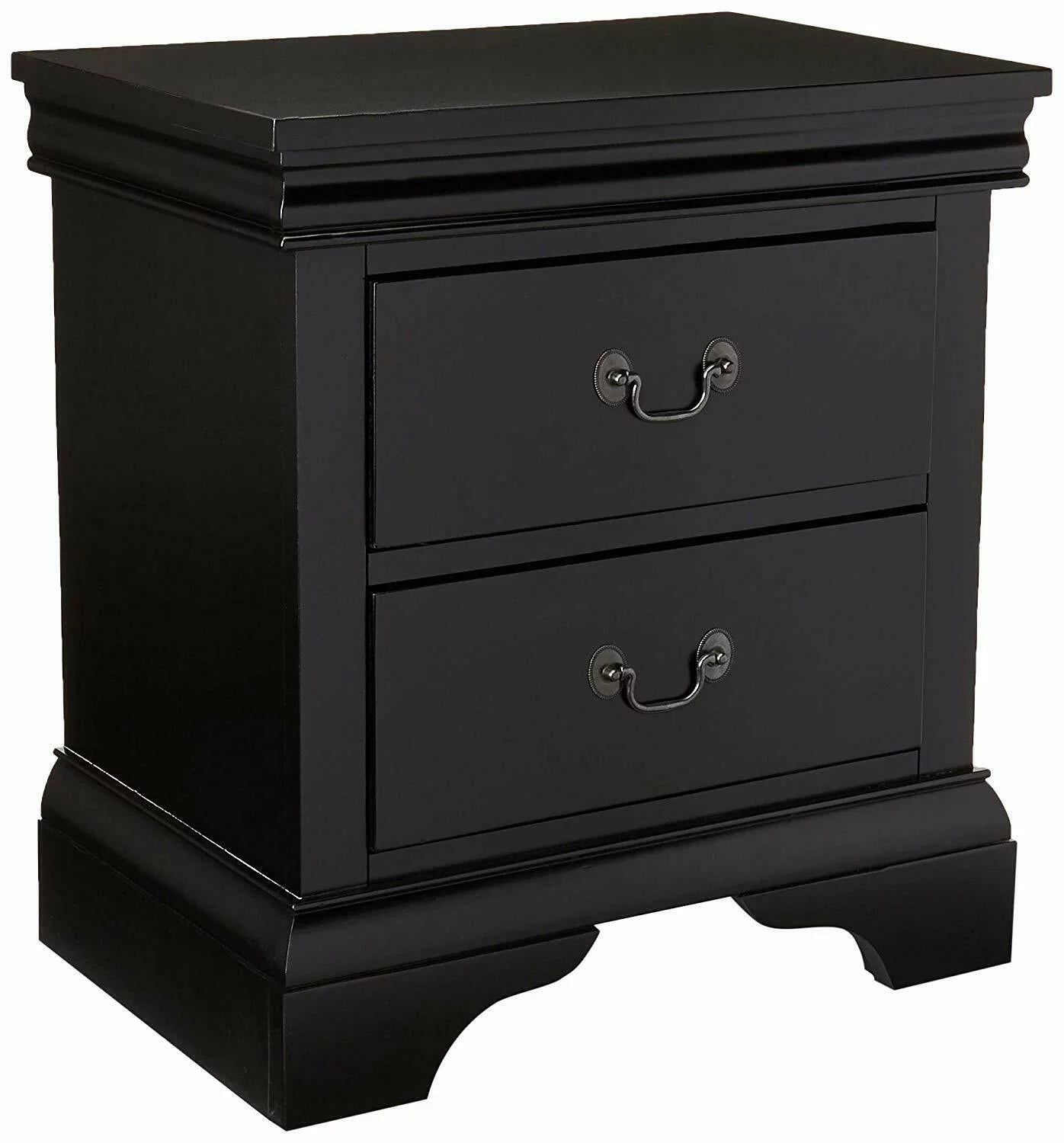 Gorgeous Black 3pc Beautiful Louis Philippe Style California King Size Sleigh Bed 2x Nightstand Set Wooden Bedroom Furniture