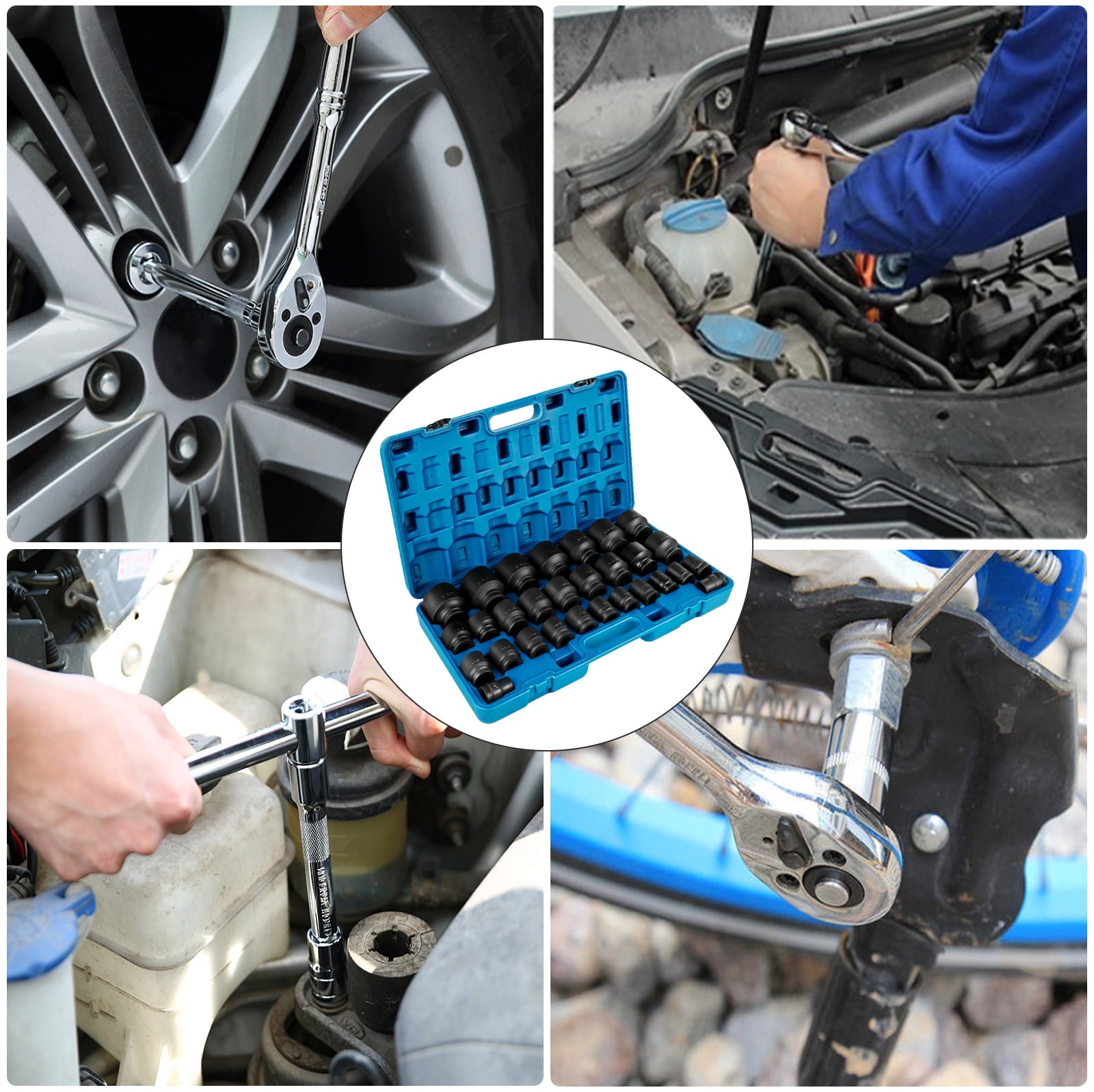 VEVOR Impact Socket Set 3/4 inches 29 Piece Impact Sockets, 6-Point Sockets, Rugged Construction, CR-M0, 3/4inches Drive Socket Set Impact SAE 3/4 inch - 2-1/2 inch, with a Storage Cage