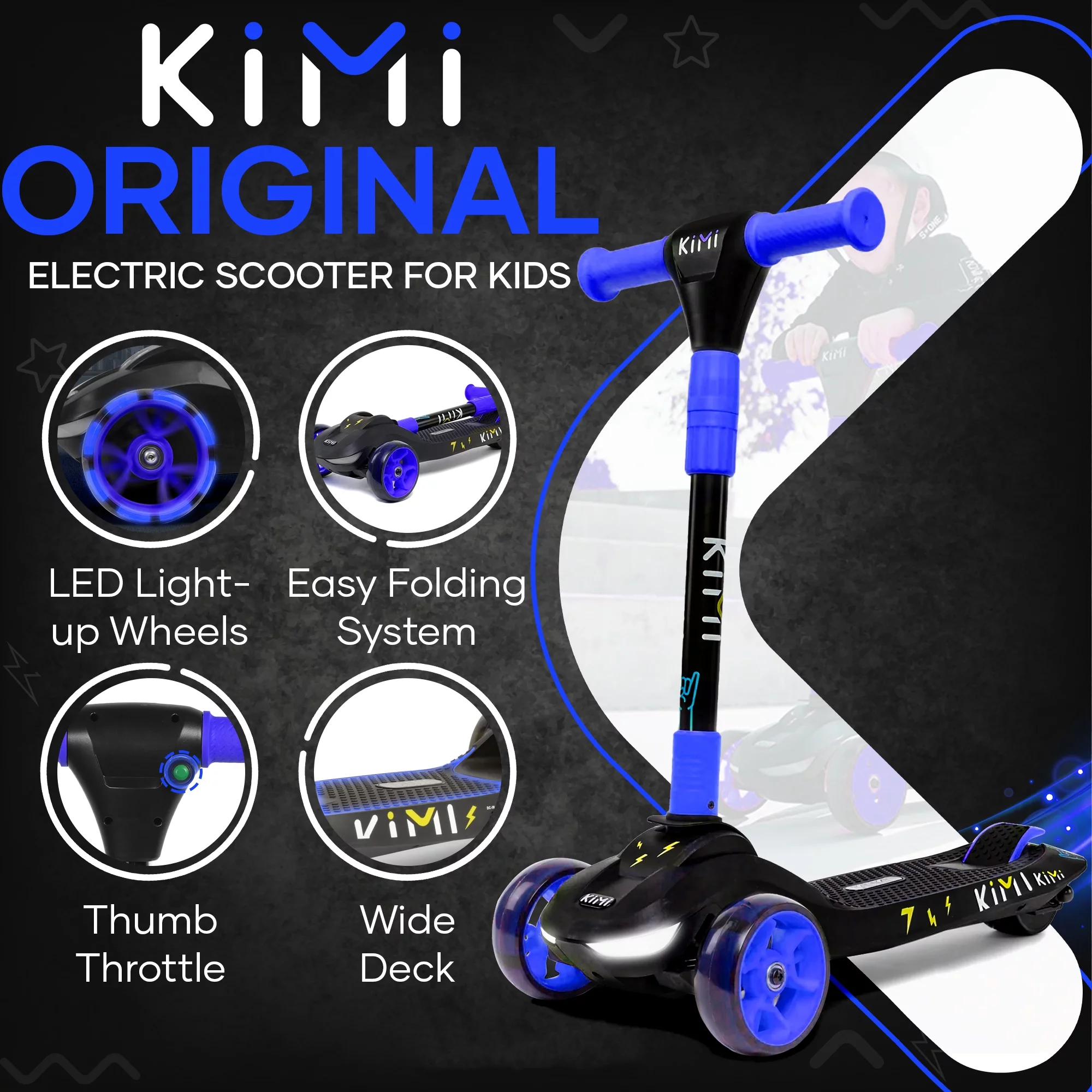 KIMI Kids Toddlers 3-Wheel Electric Scooter, Adjustable, TSA Approved, Ages 2-9, 5MPH, Lights, 10 Miles Range + Charger