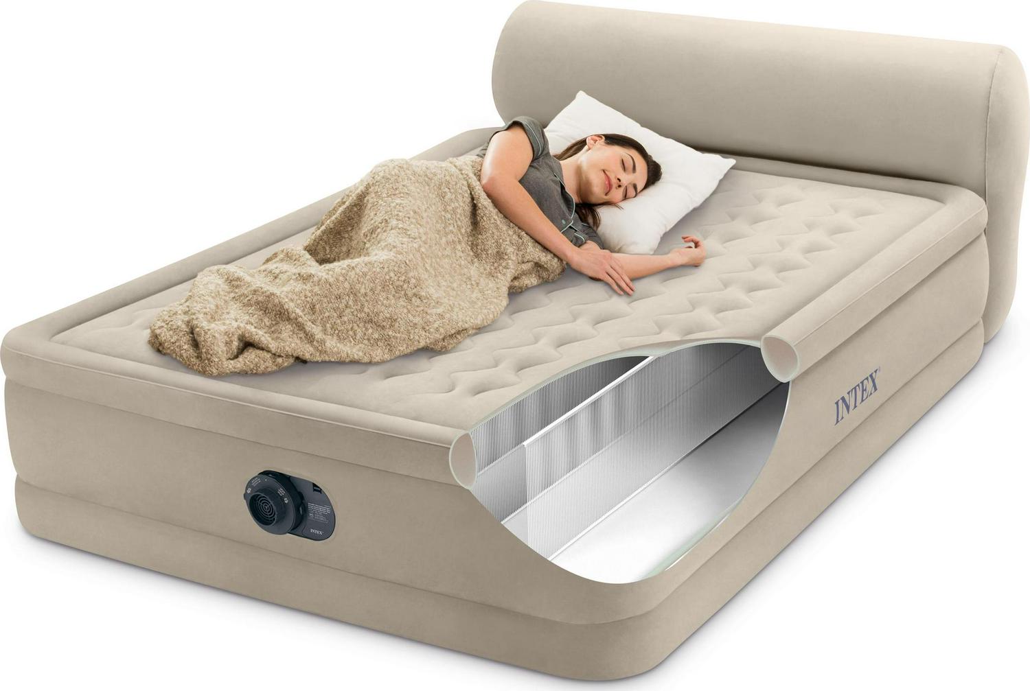 Intex Durabeam Headboard 18 Queen Air Mattress with Built-in Pump