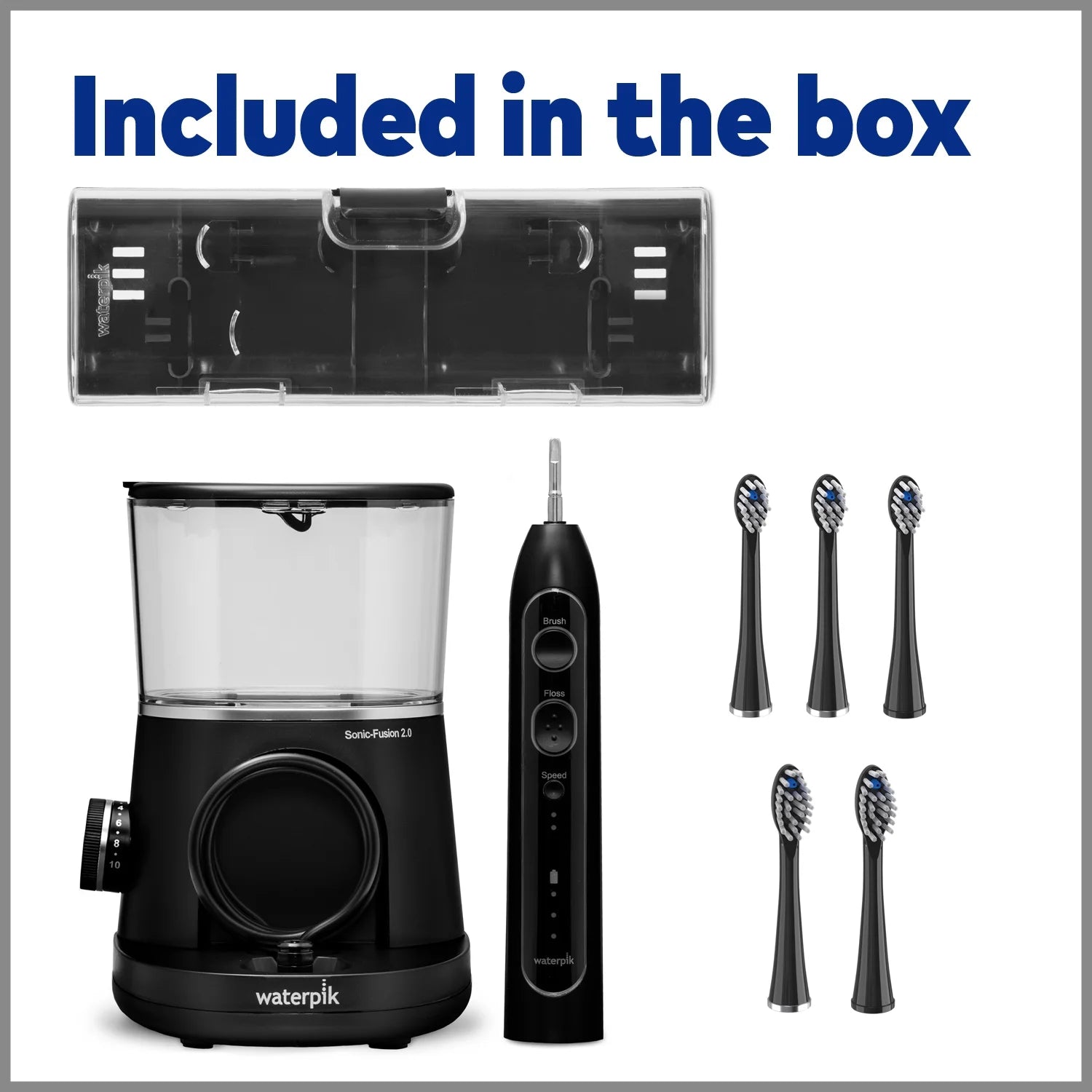Waterpik Sonic-Fusion 2.0 Flossing Electric Toothbrush Set, 5 Brush Heads, Black