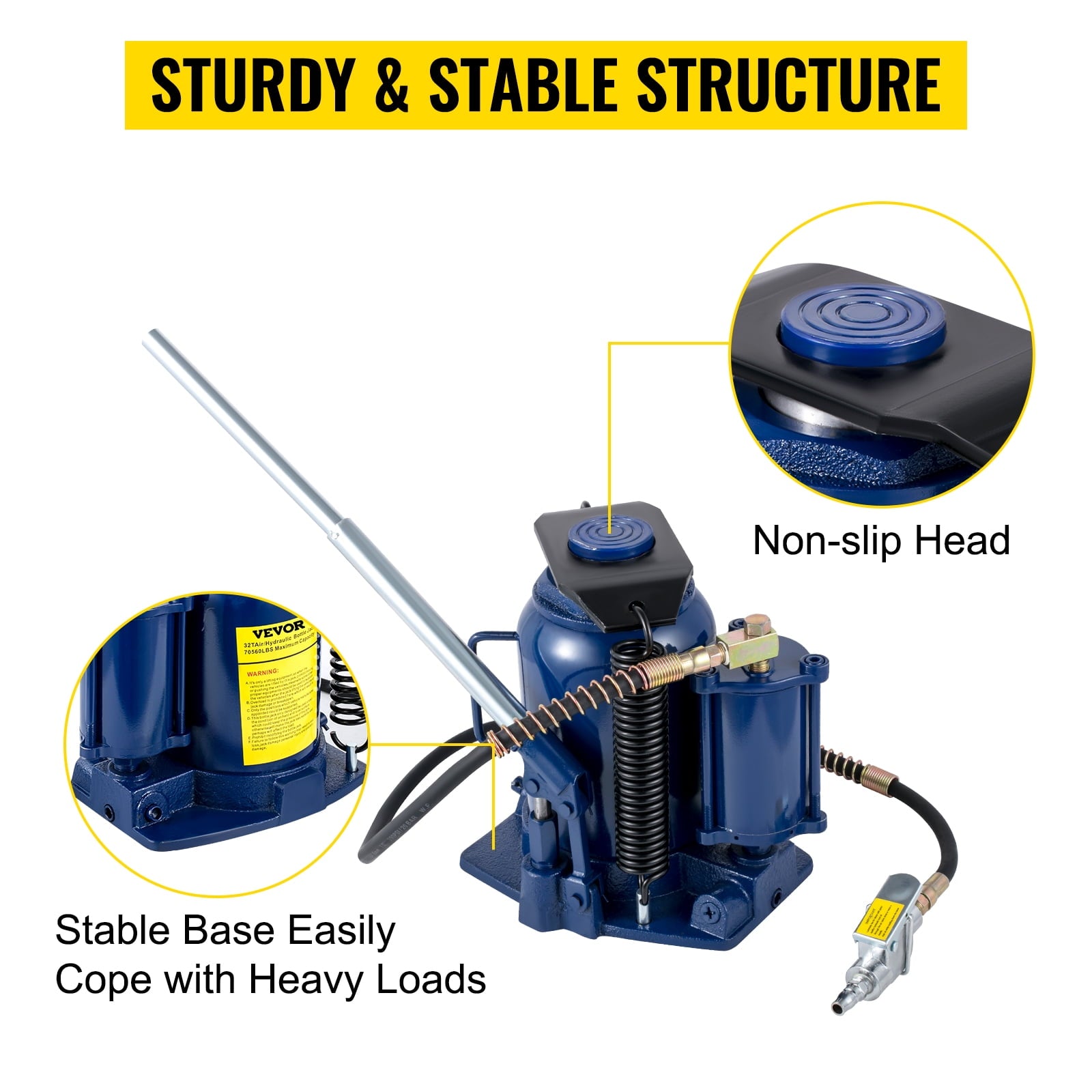 BENTISM Air Hydraulic Bottle Jack, 32 Ton/70550lbs, Pneumatic/Manual High Lift Bottle Jack, with Hand Pump for Car Truck RV Repair Lift