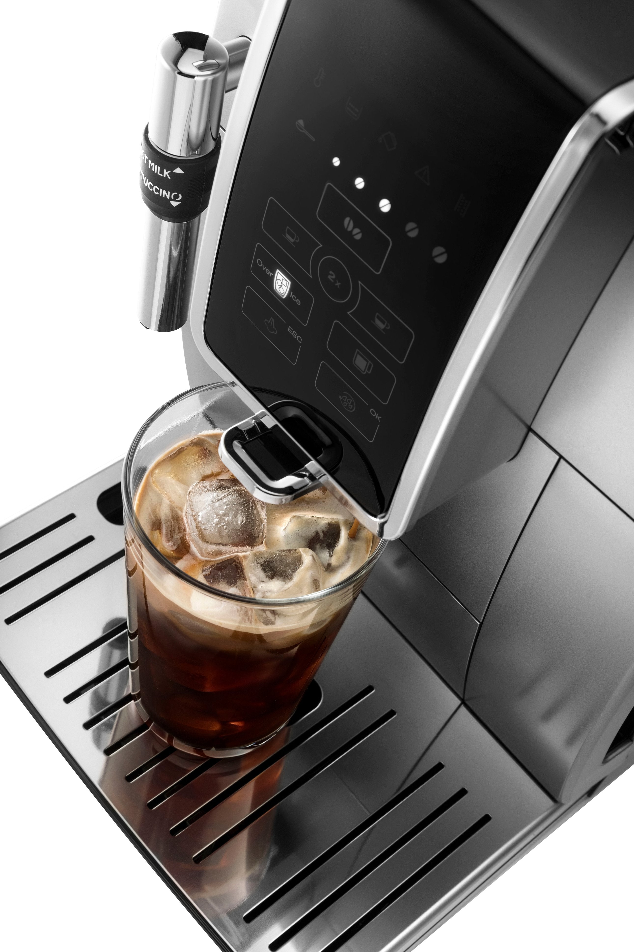 De'Longhi - Dinamica TrueBrew Over Ice Fully Automatic Coffee and Espresso Machine- Chrome and Black