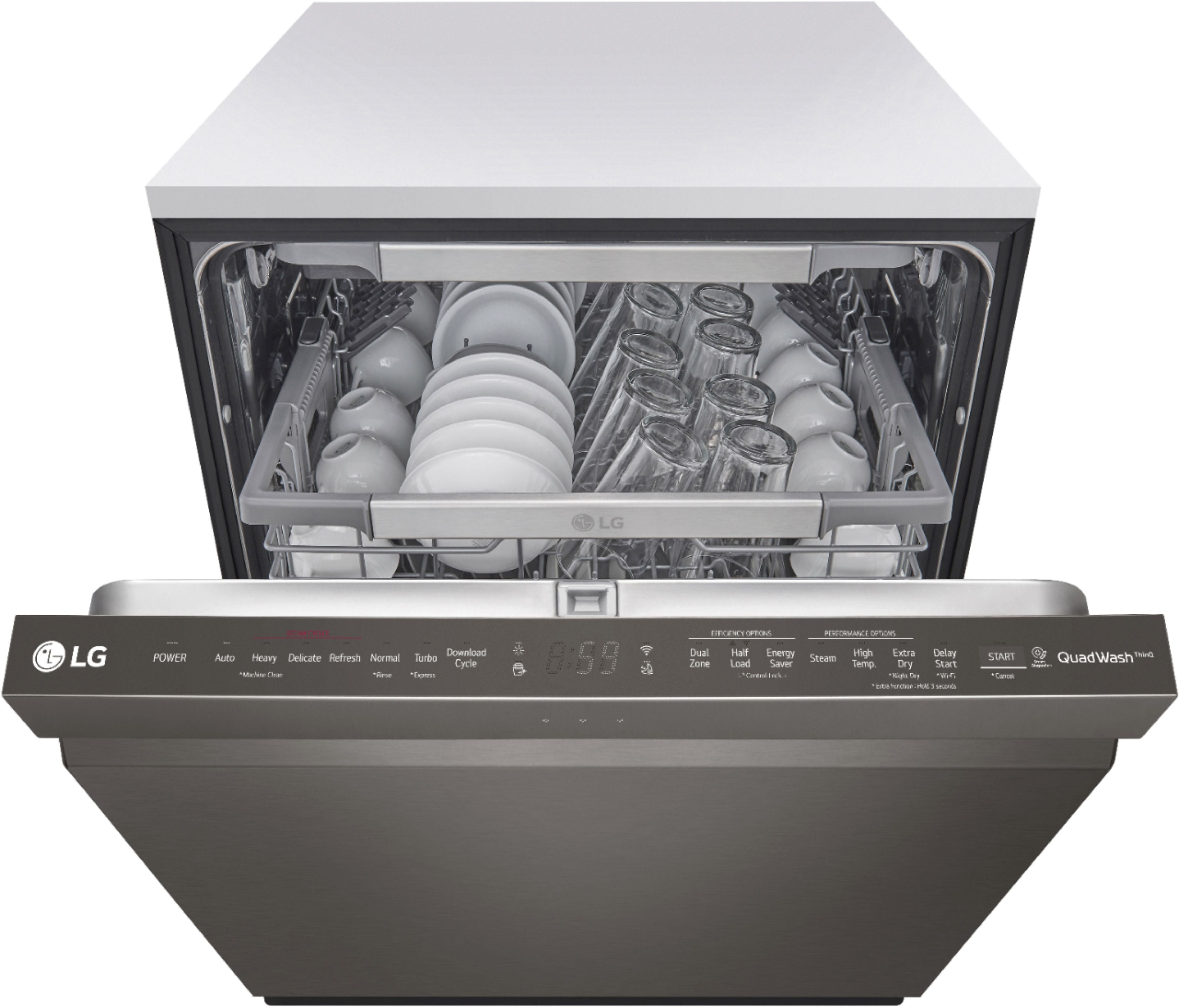 LG - Top Control Dishwasher with QuadWash, TrueSteam, and 3rd Rack - Black stainless steel