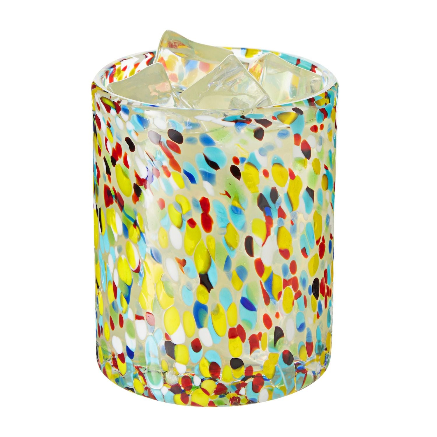 10 oz Hand Blown Mexican Drinking Glasses， Full Confetti Tumbler Cups (Set of 6)
