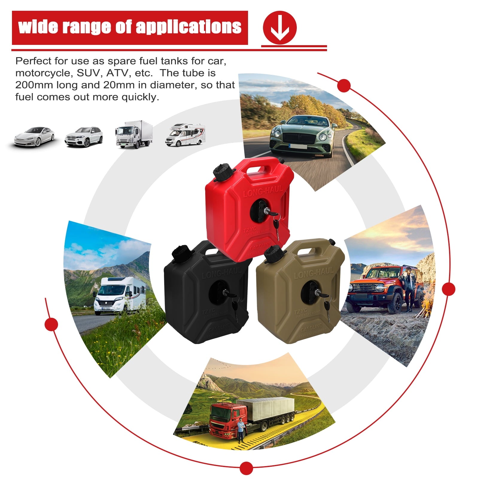 OWSOO Plastic bucket,Tanks 5L Portable 1.3 Fuel Tanks Lock Key Car SUV ATV Off-Road Plastic Bucket Portable Diesels Containers -Static Tanks Lock Diesels Containers -Static Tanks Lock Key