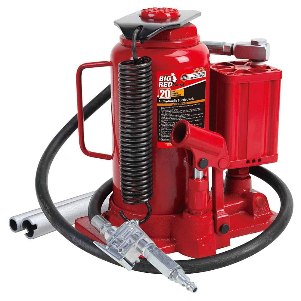 Torin Jacks 20 Ton Pneumatic Air Hydraulic Bottle Jack with Manual Hand Pump, Red，TA92006