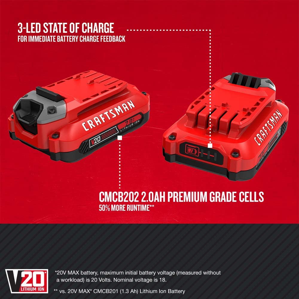 CRAFTSMAN V20 Lithium Ion Battery�� 2.0-Amp Hour�� 2 Pack (CMCB202-2)