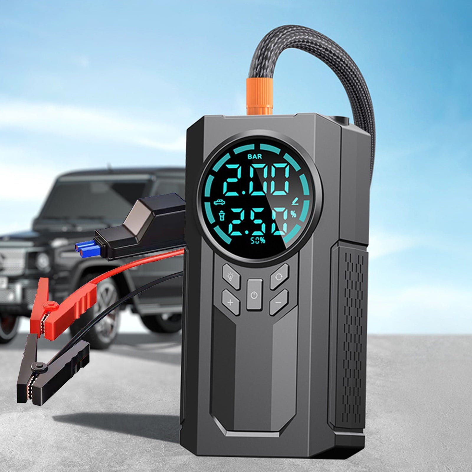 Ckraxd Car Inflator Battery Jump 2-in-1 1000A Emergency Start Power Supply 12V Battery Pack Battery Booster Jump Box Portable Charger Jumper Cables LED Display Screen