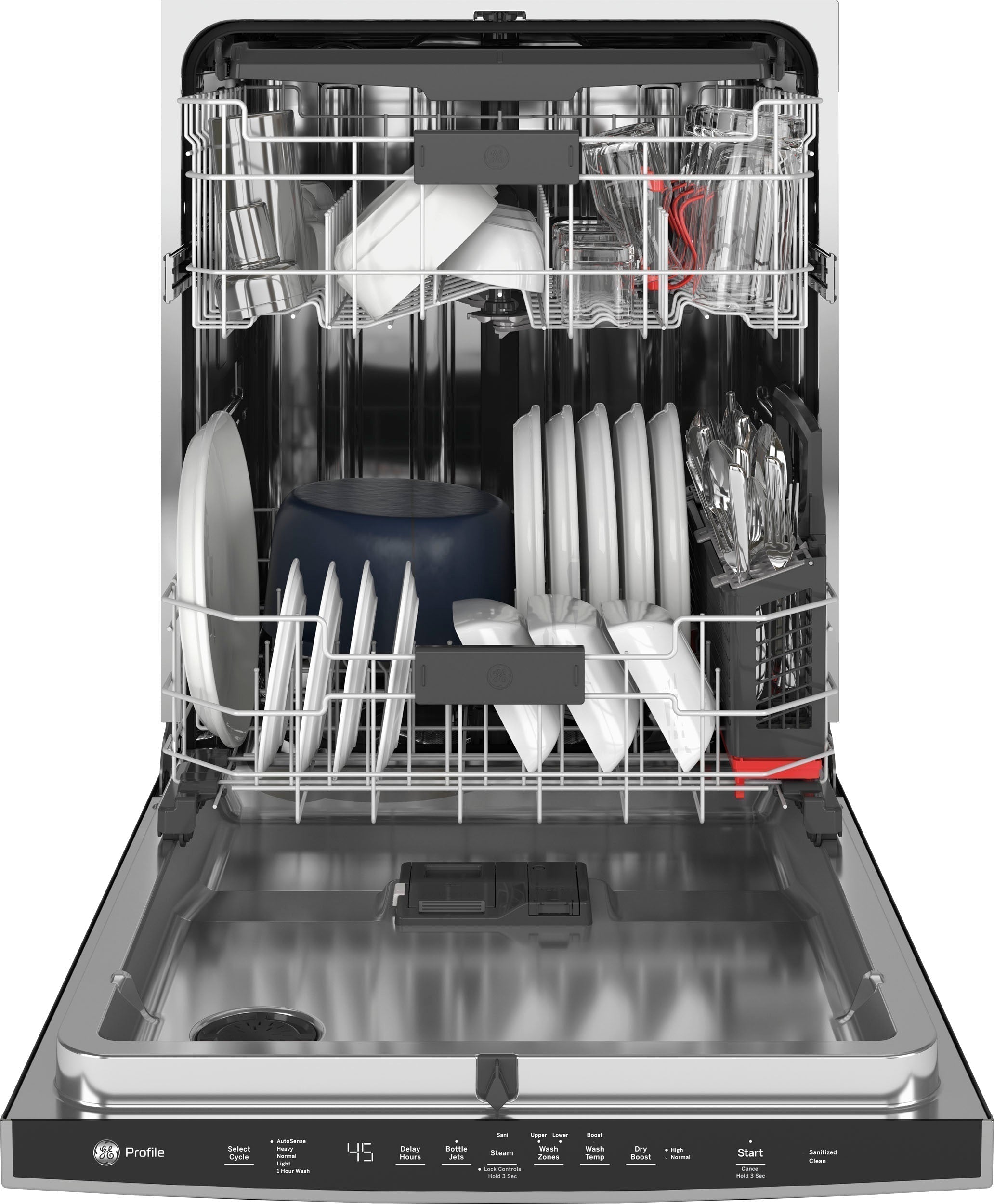 GE Profile- Hidden Control Built-In Dishwasher with Stainless Steel Tub, Fingerprint Resistance, 3rd Rack, 45 dBA - Stainless steel