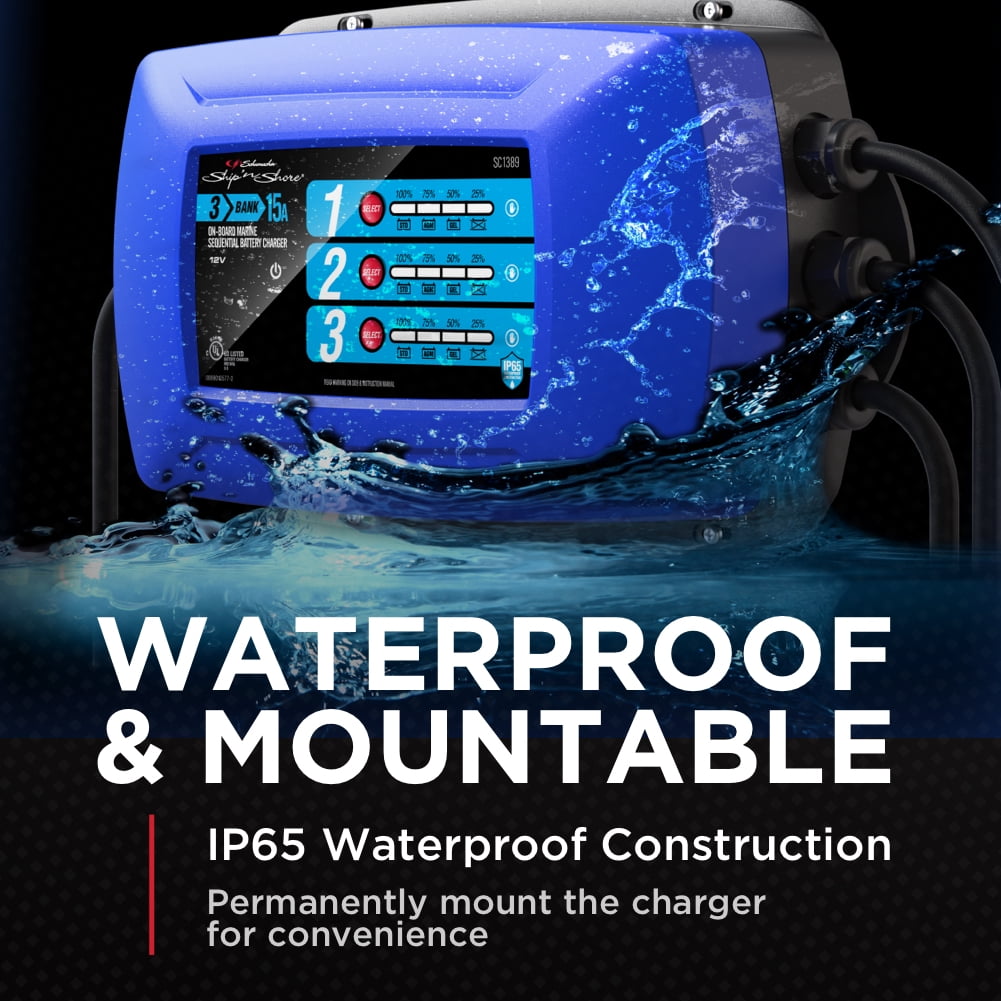 Schumacher Fully Automatic Direct-Mount 3-Battery Marine Charger and Maintainer- 15 Amp, 12V