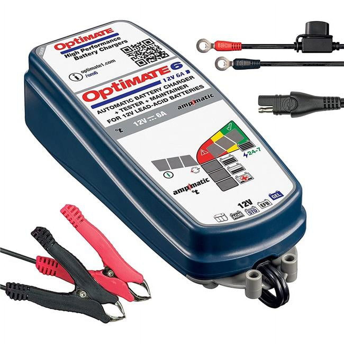 Tecmate Optimate 6A Matic V2 Silver 9 Step Automatic Battery Saving Charger Tester & Maintainer