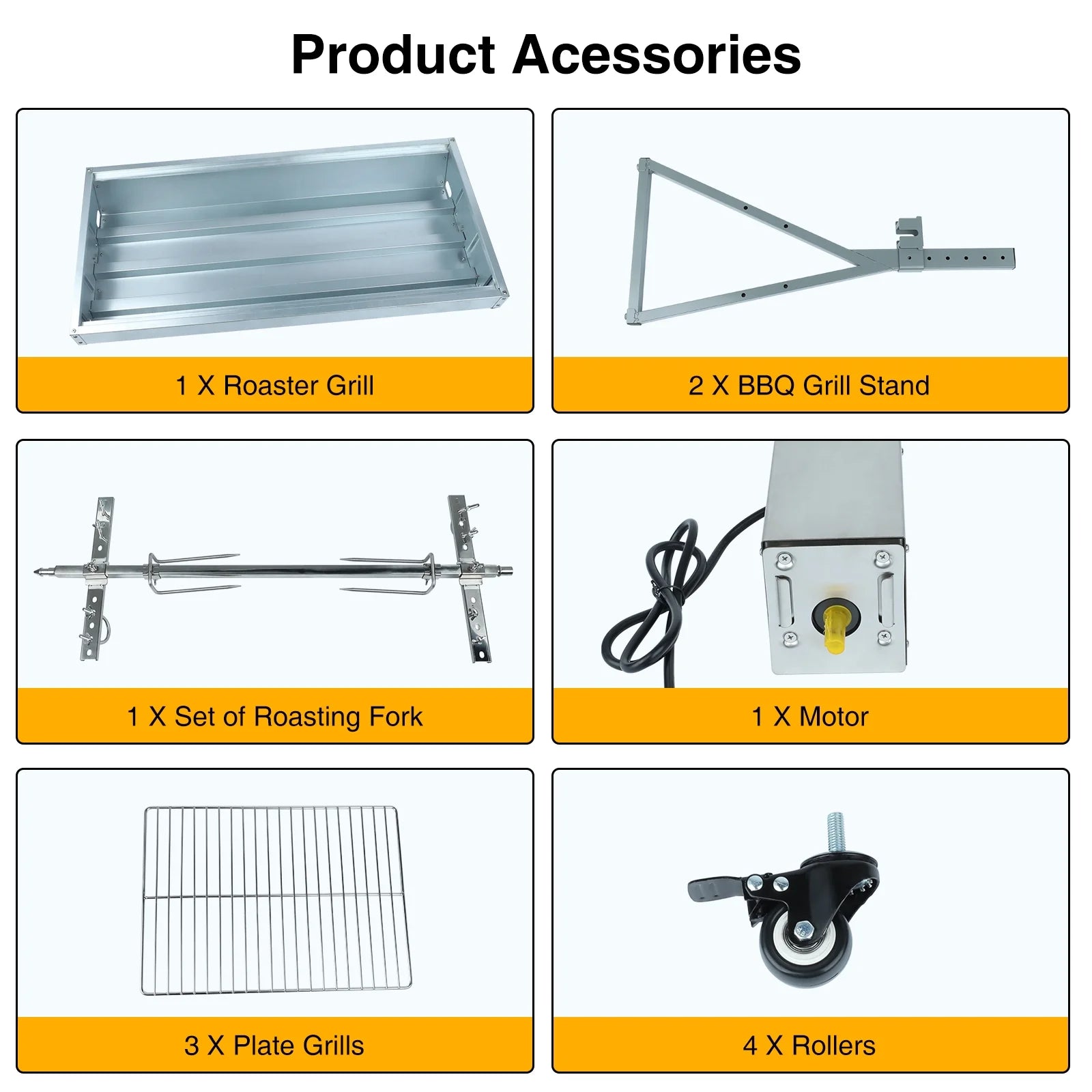 Rocita Rotisserie Grill Roaster, 132lbs Charcoal Grill Outdoor BBQ Grill Pig Lamb Spit Roaster with 25W Motor and Hand Crank